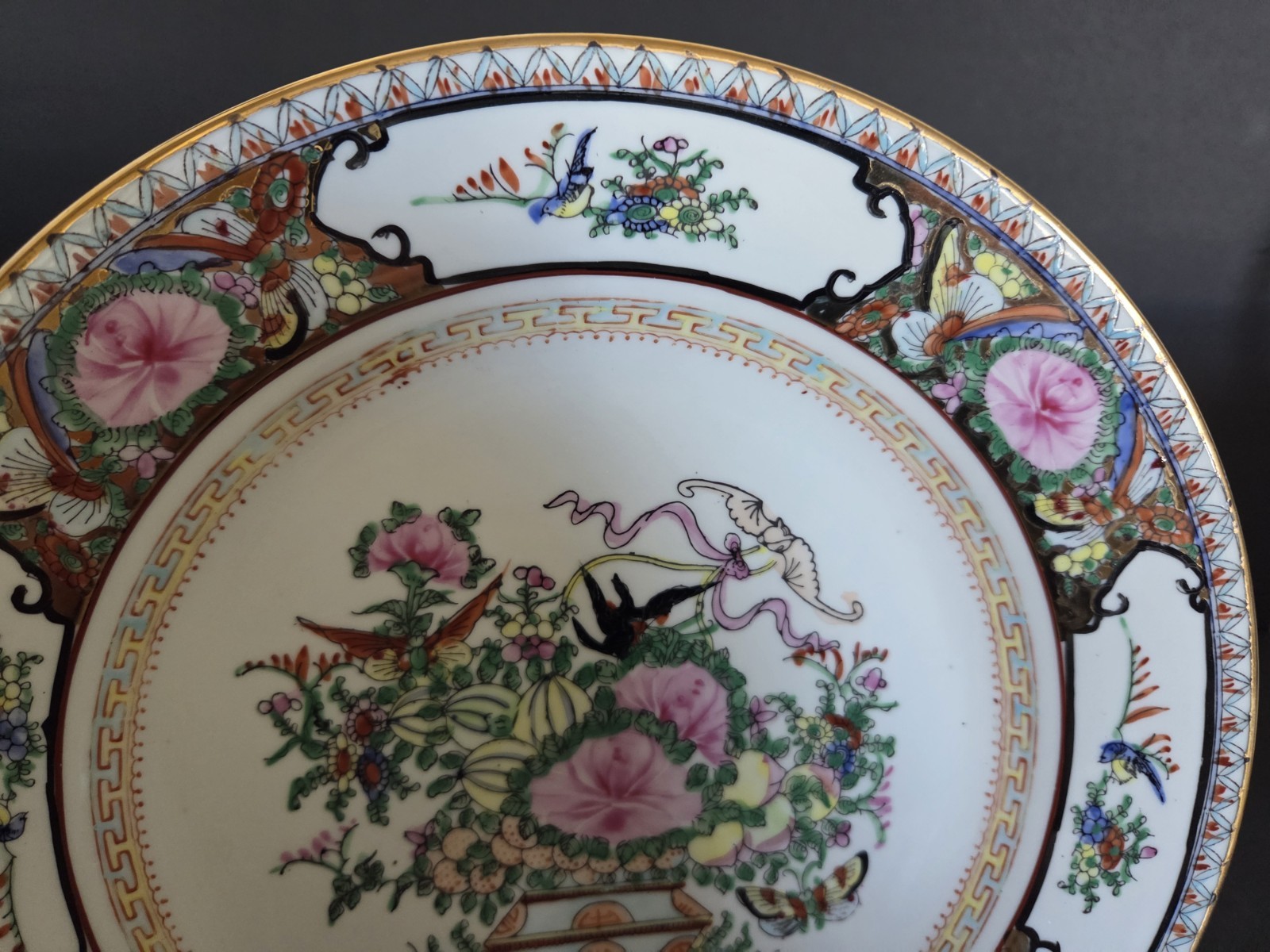 Rose Canton By Famille Rose Birds And Butterflies 6 Pc. Place Setting Gold…