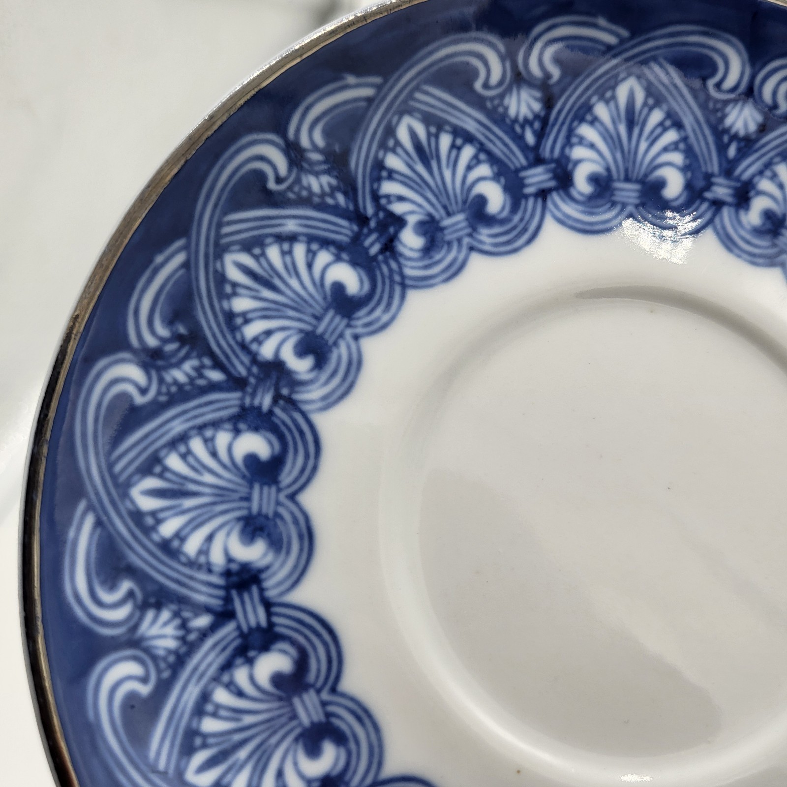 Bombay Blue White Saucer Dish Plate Hearts Pattern Victorian 6.25″ China Decor