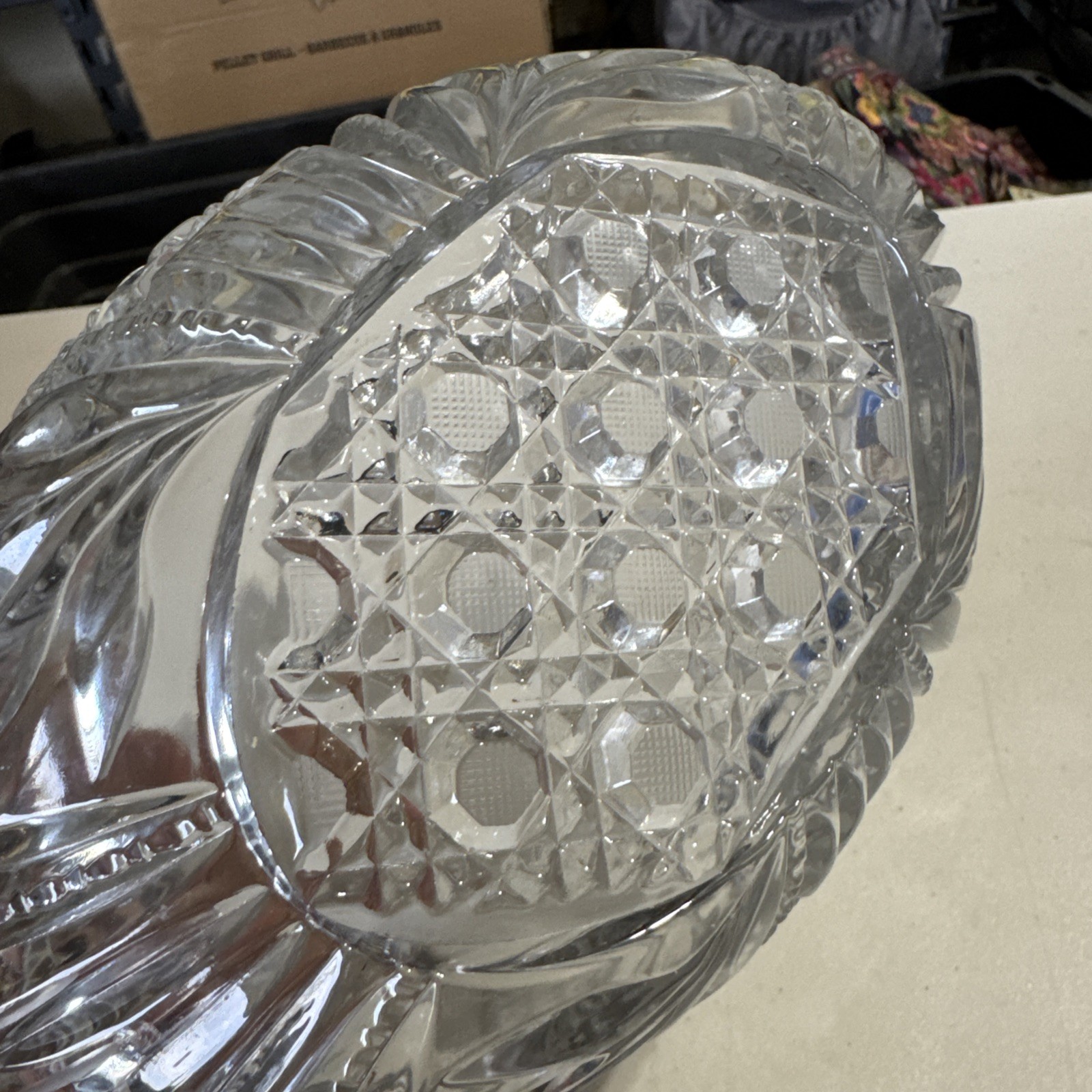 VTG American Brilliant Cut Crystal Centerpiece Bowl Heavy Large Oval Read