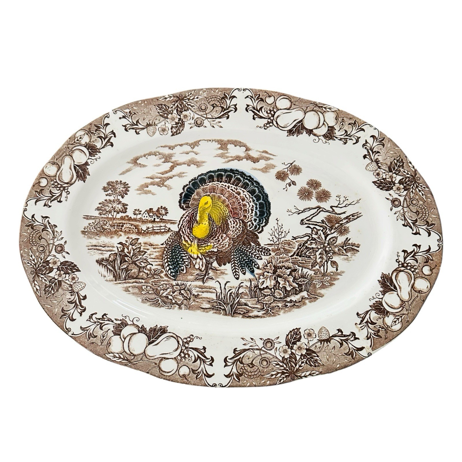 Vintage Japan Turkey Platter Brown Transferware Thanksgiving Serving Tray 18″