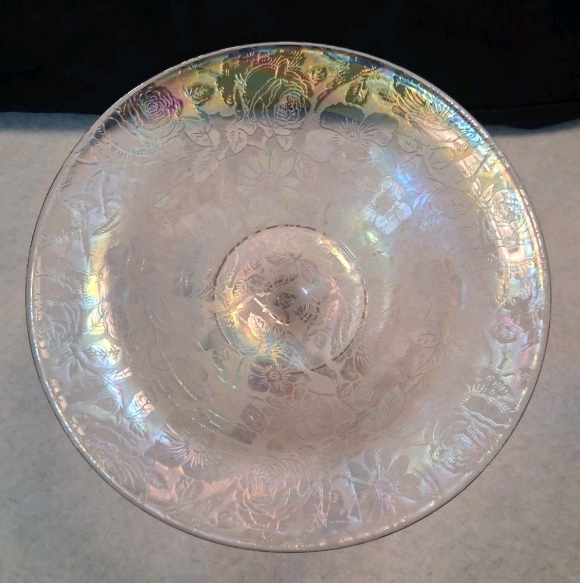 Vintage Fostoria Paradise Iridescent Brocade orchid tall compote candy dish