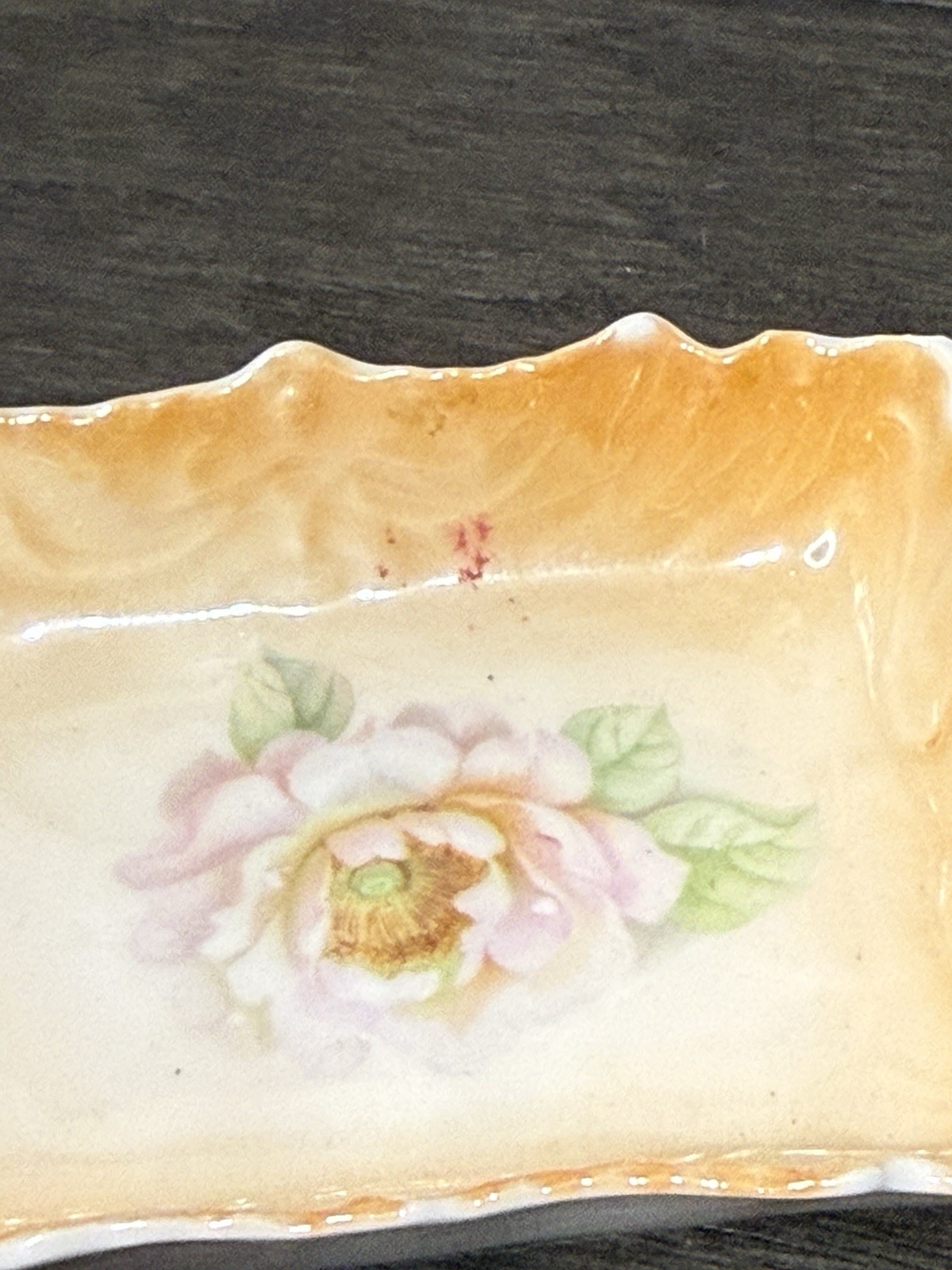 Antique Scalloped Porcelain Small Orange Floral Pattern Trinket Dish Germany