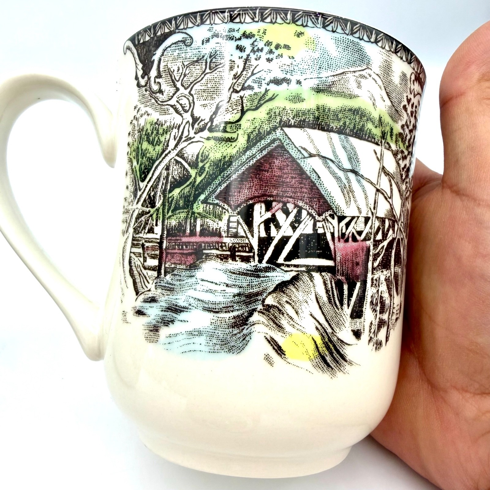 2 Johnson Bros Friendly Village COFFEE MUGS Covered Bridge