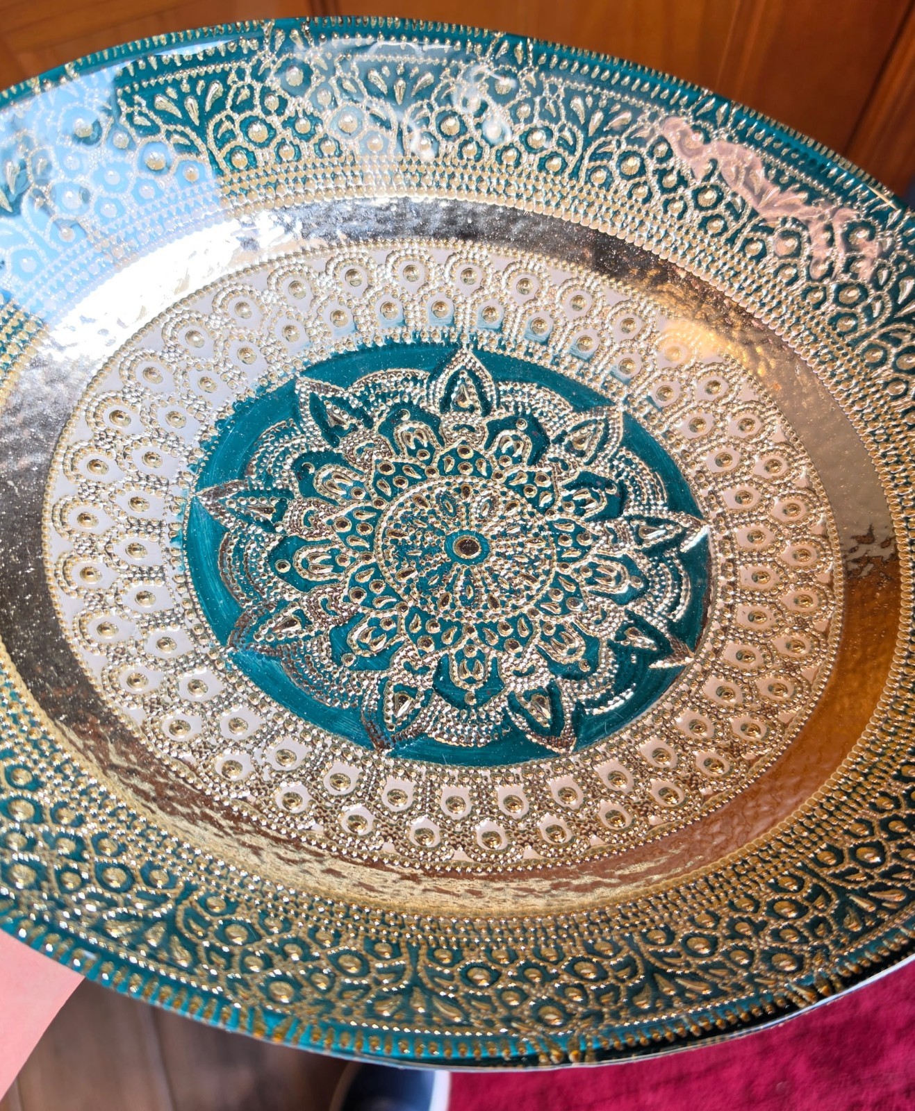 Turkish Glass Round Oval Serving Gold Green 11.5″ X 9″ X 2.5″ Beautifully Made