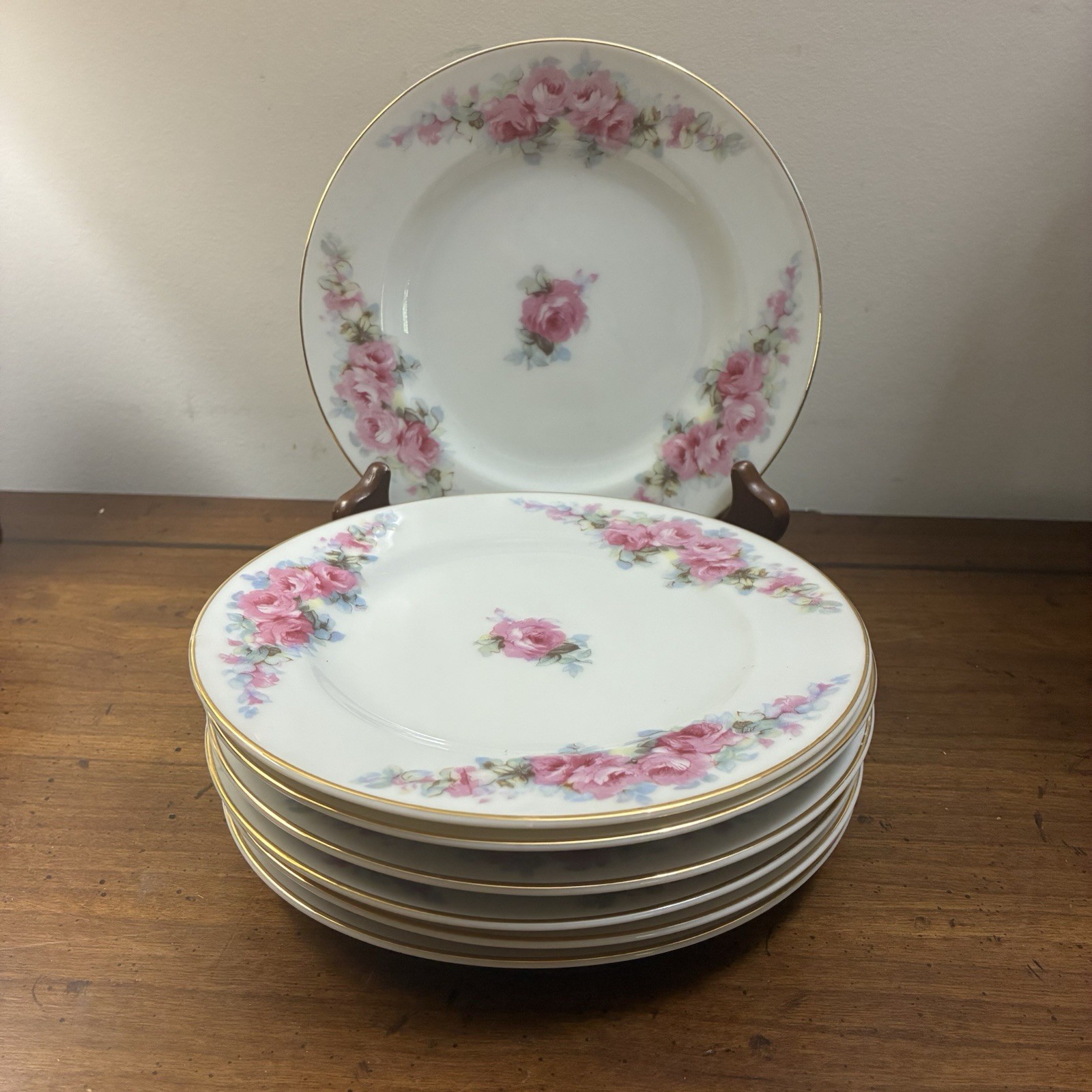 6 Vintage Fine China Corona Bread Dessert Plate Pink Rose Made In Occupied Japan