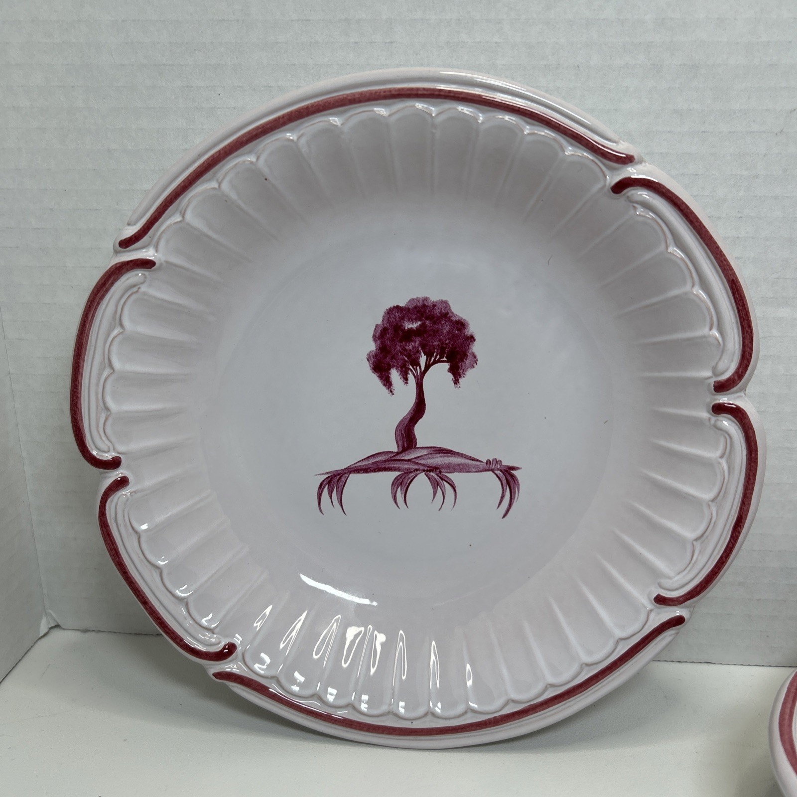 NIDERVILLER Pottery 8″ Pasta Soup Bowl Magenta Red Tree Motif Earthenware France