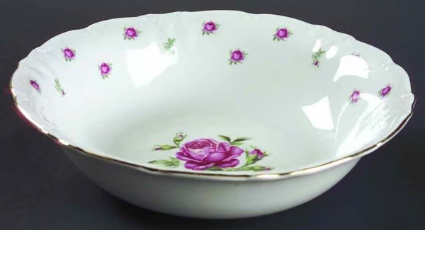 Treasure Chest Bavaria China First Love Serving Bowl 9.5″ Pink Rose Gold Trim