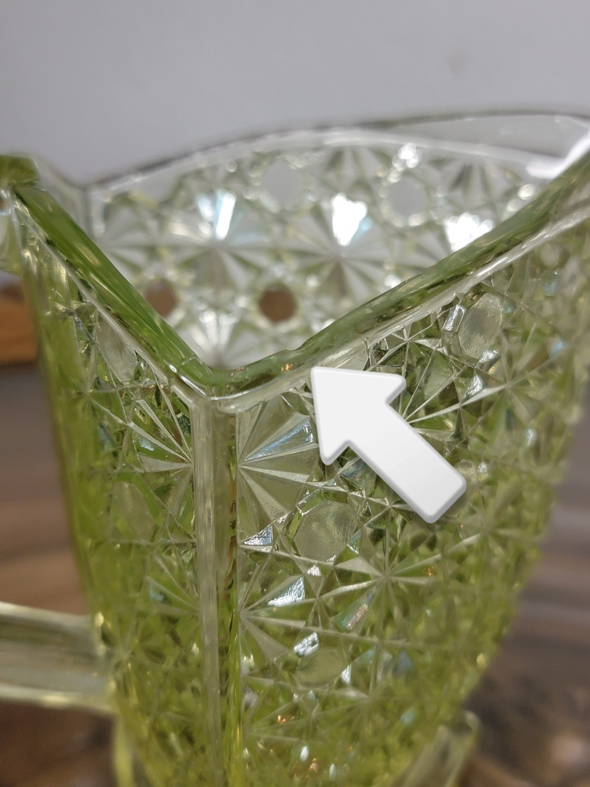 Gillinder & Sons Antique Vaseline Yellow Uranium Glass Triangle Cream Pitcher