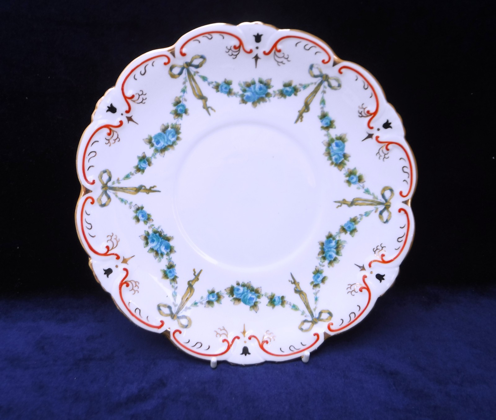 Collingwood Turquoise Ribbons, Bows & Swags of Roses Edwardian Tea Trio with