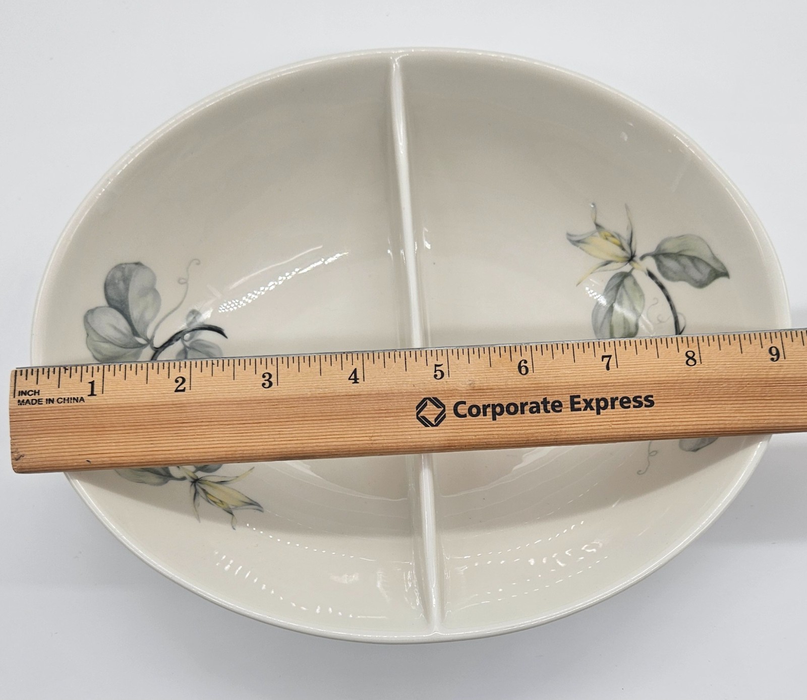 Vintage Ceramic Divided Serving Dish Floral Leaf Design Appetizer Condiment