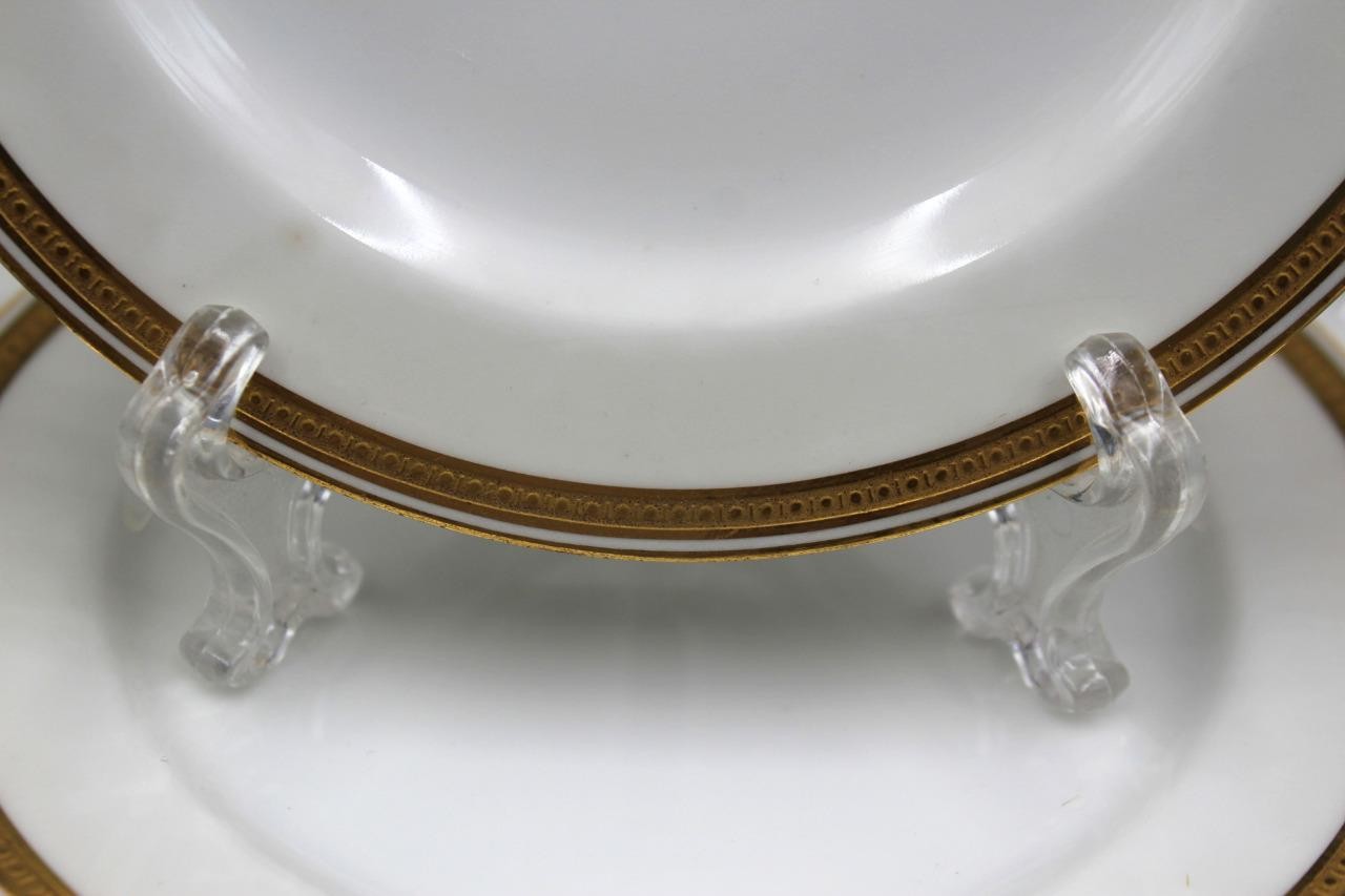Haviland & Co Limoges Porcelain Set 10 Bread Plates White & Gold Beaded Border