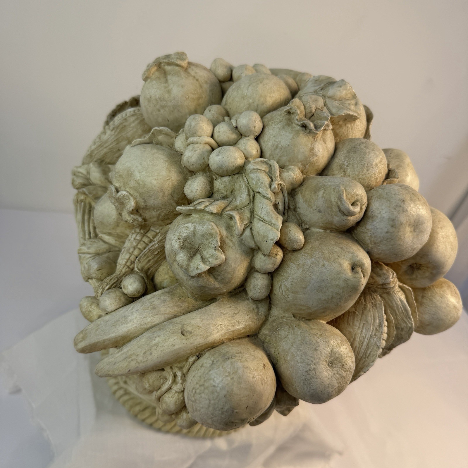 Large Resin Fruit & Flower Basket Centerpiece 12”H Off White Garden Boho Cottage