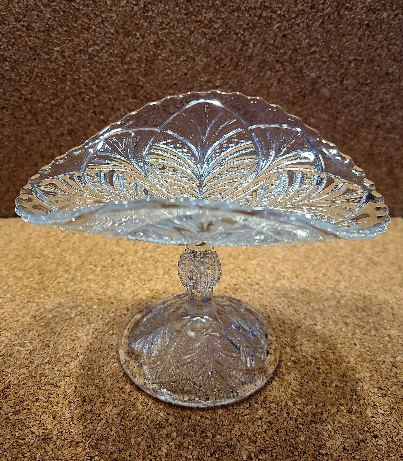 Vtg Bryce Higbee Clear Glass Palm Leaf Bon Bon Candy Serving Pedestel Dish Bowl
