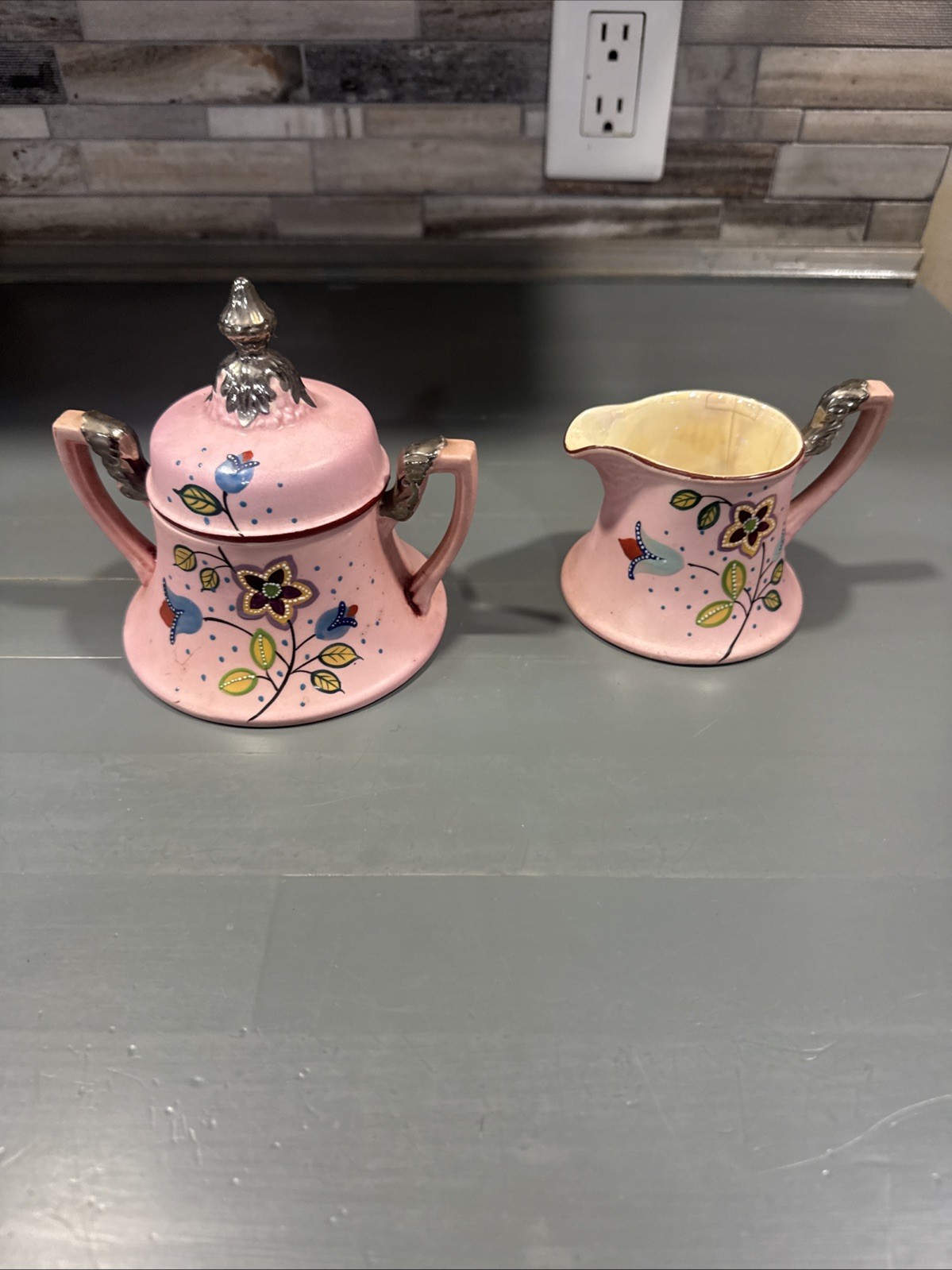 Royal Trico Sugar And Creamer Set Nagoya Japan Pink Art Deco