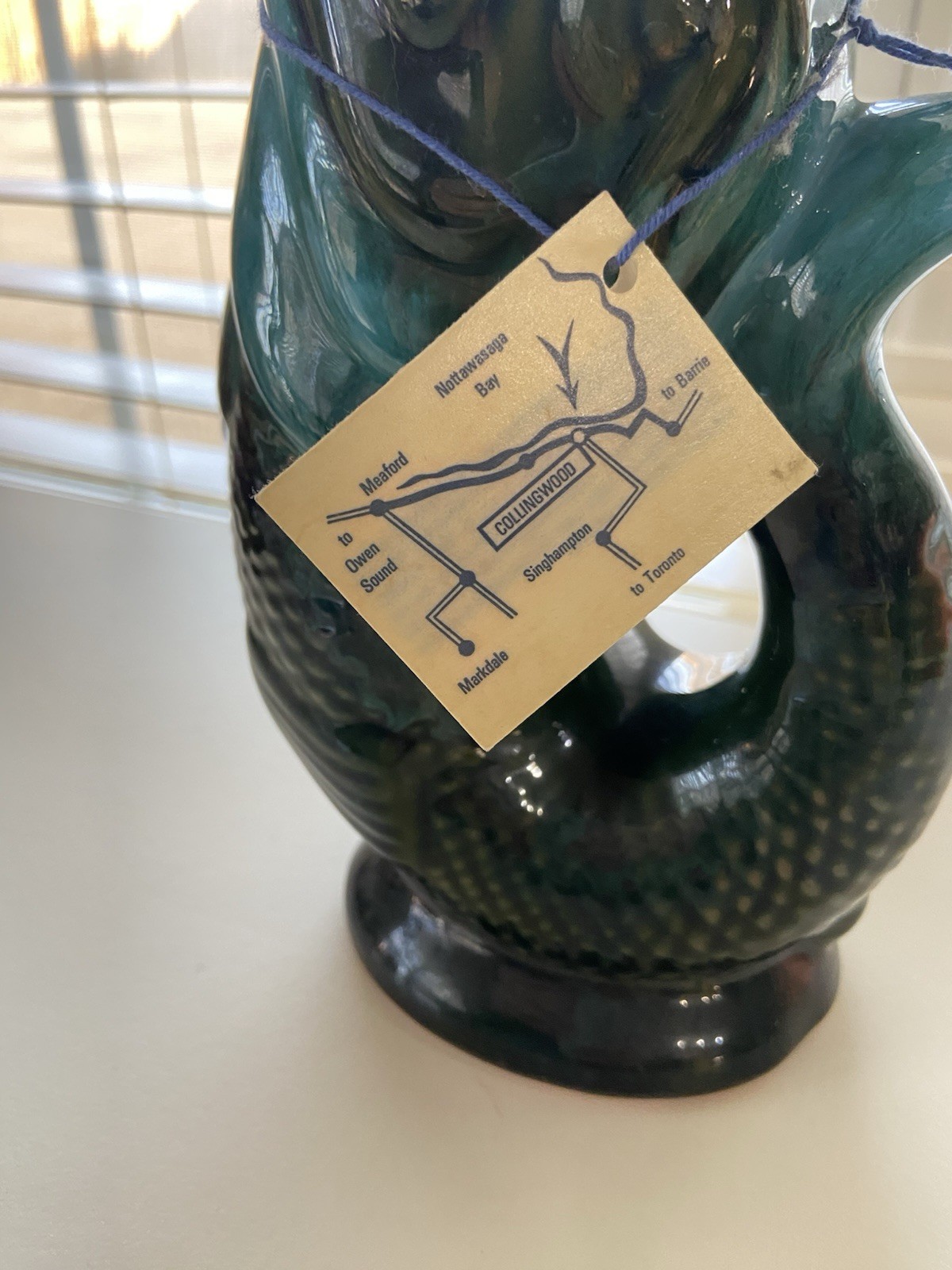Teal Green Blue Fish Pot Pitcher Gurgle 8in Pottery by Rainbow Ceramics Canada