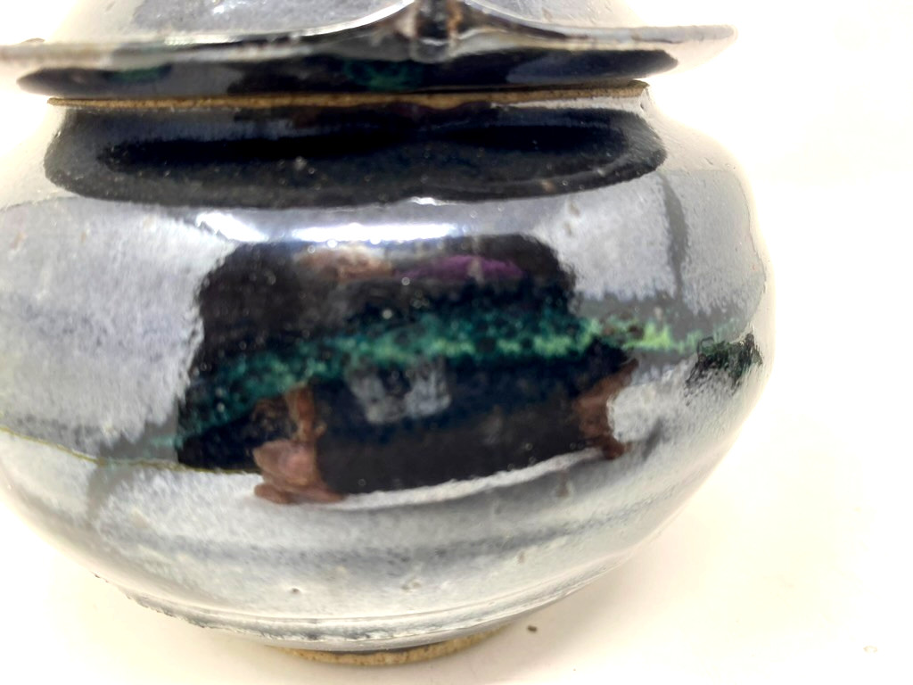 Handmade Studio Pottery Lidded Jar – High Fire Reduction Glaze – Blue Black Ston
