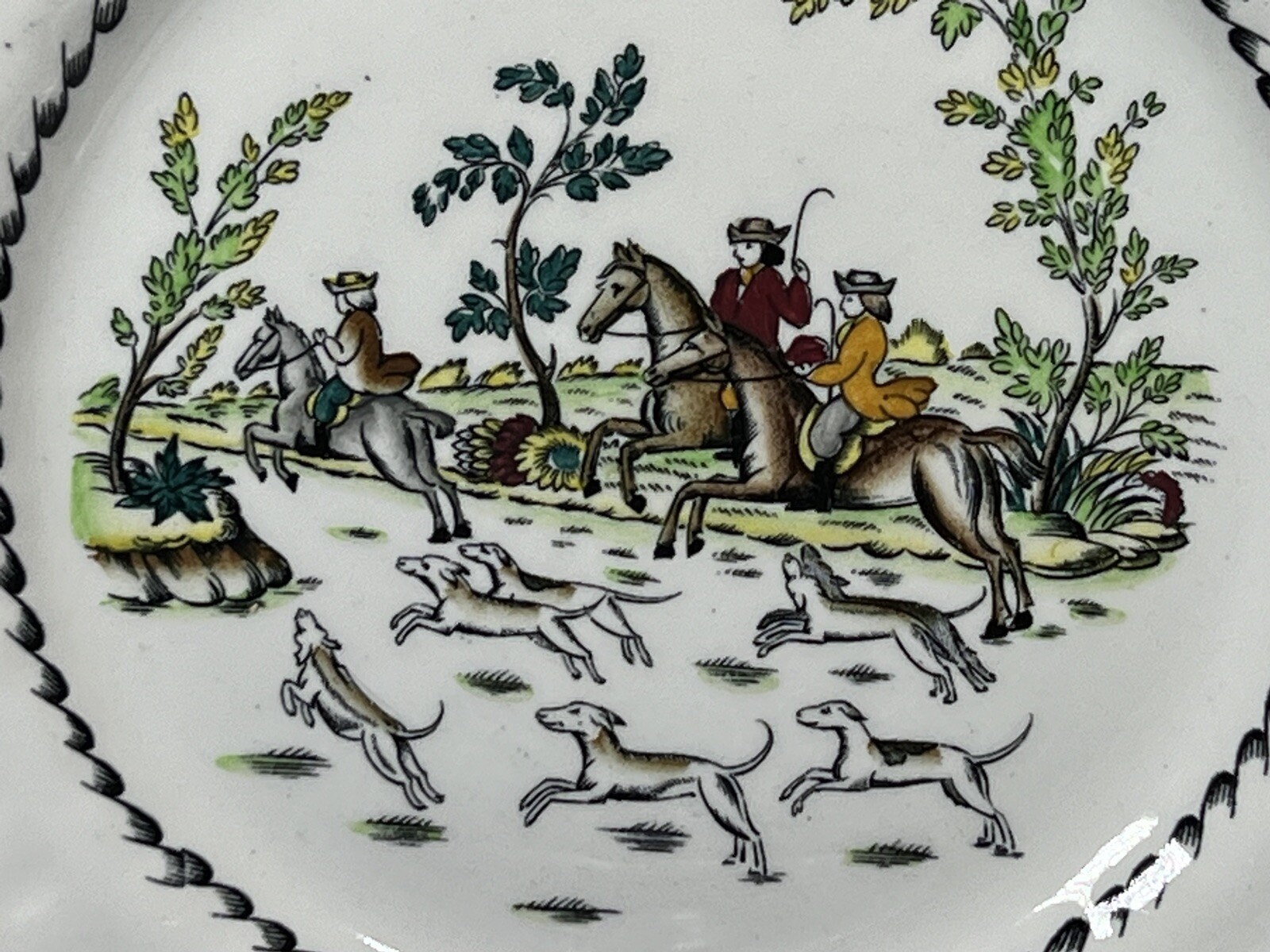 6 Rare ATQ Vintage 1920’s Booths Hand Painted Liverpool Hunt Plates A 8090 6.75”