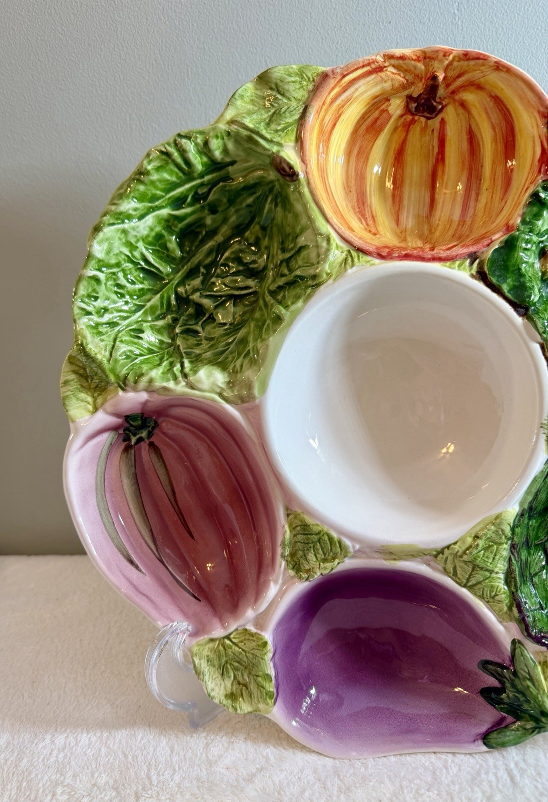 VTG 14″ Majolica Casafina Vegetable & Dip Tray Eggplant Mushroom Artichoke…Italy
