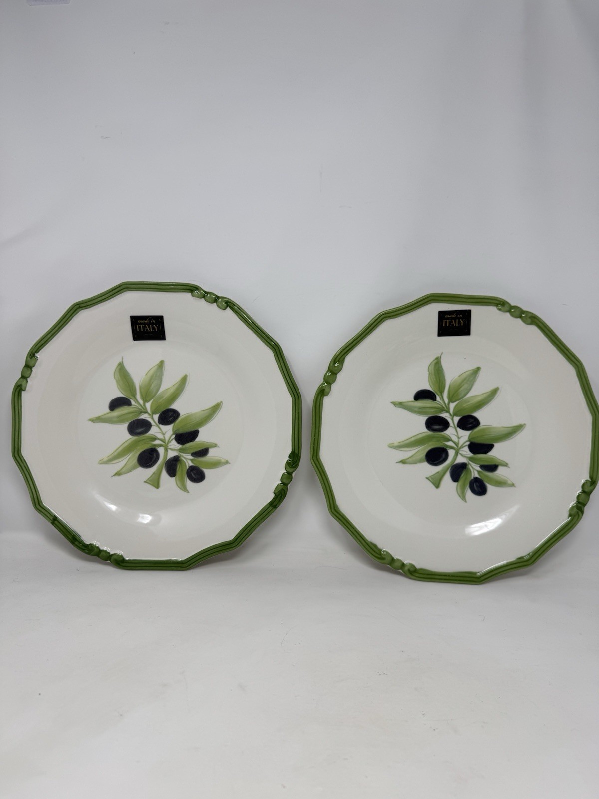 Italian Olive Dinner Plates Set of 2 | Green Rim | Made in Italy ceramica cuore
