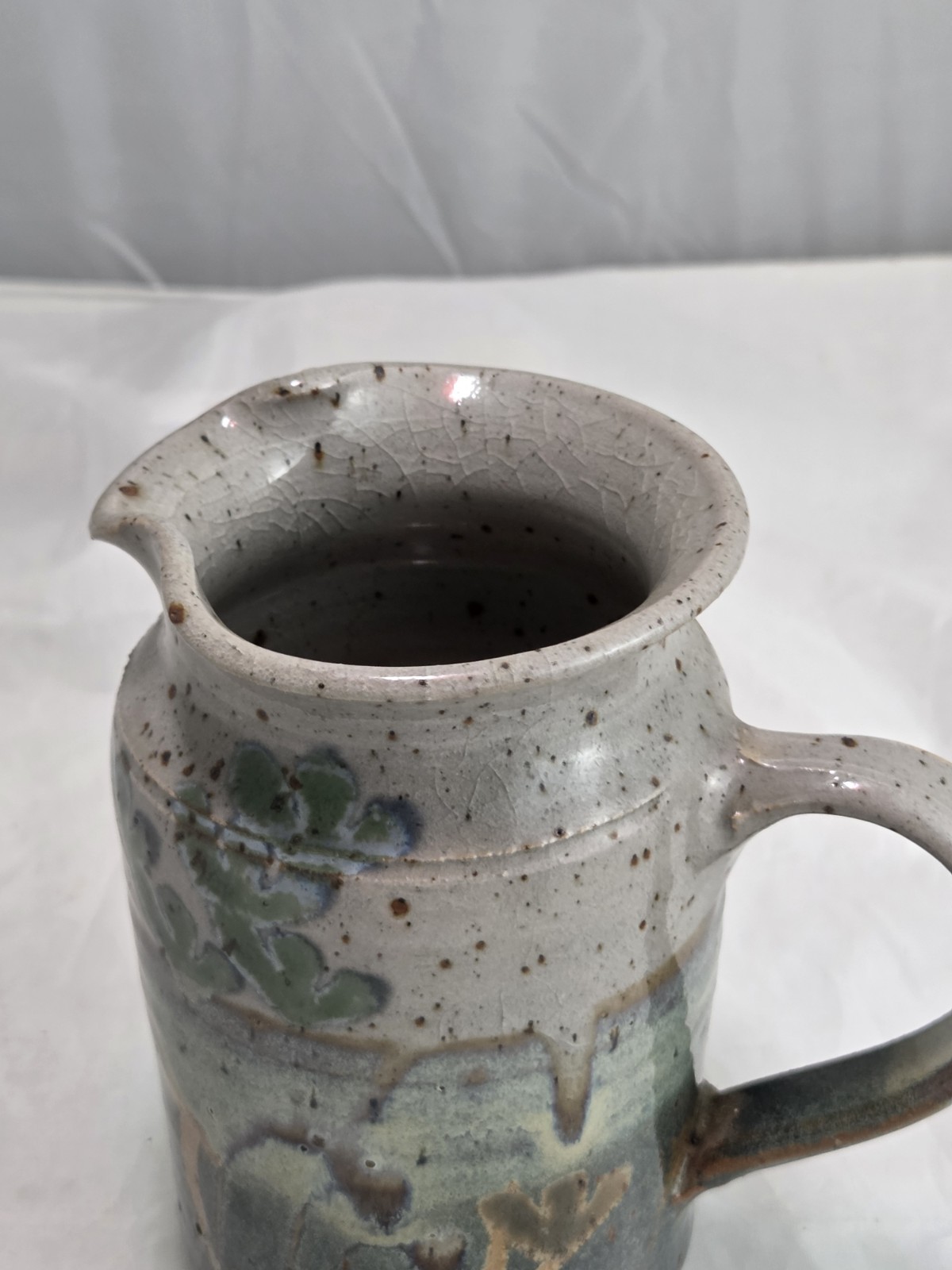 Vintage STUDIO Art Hand Painted, Hand Crafted Drip Glaze Stoneware Pitcher.
