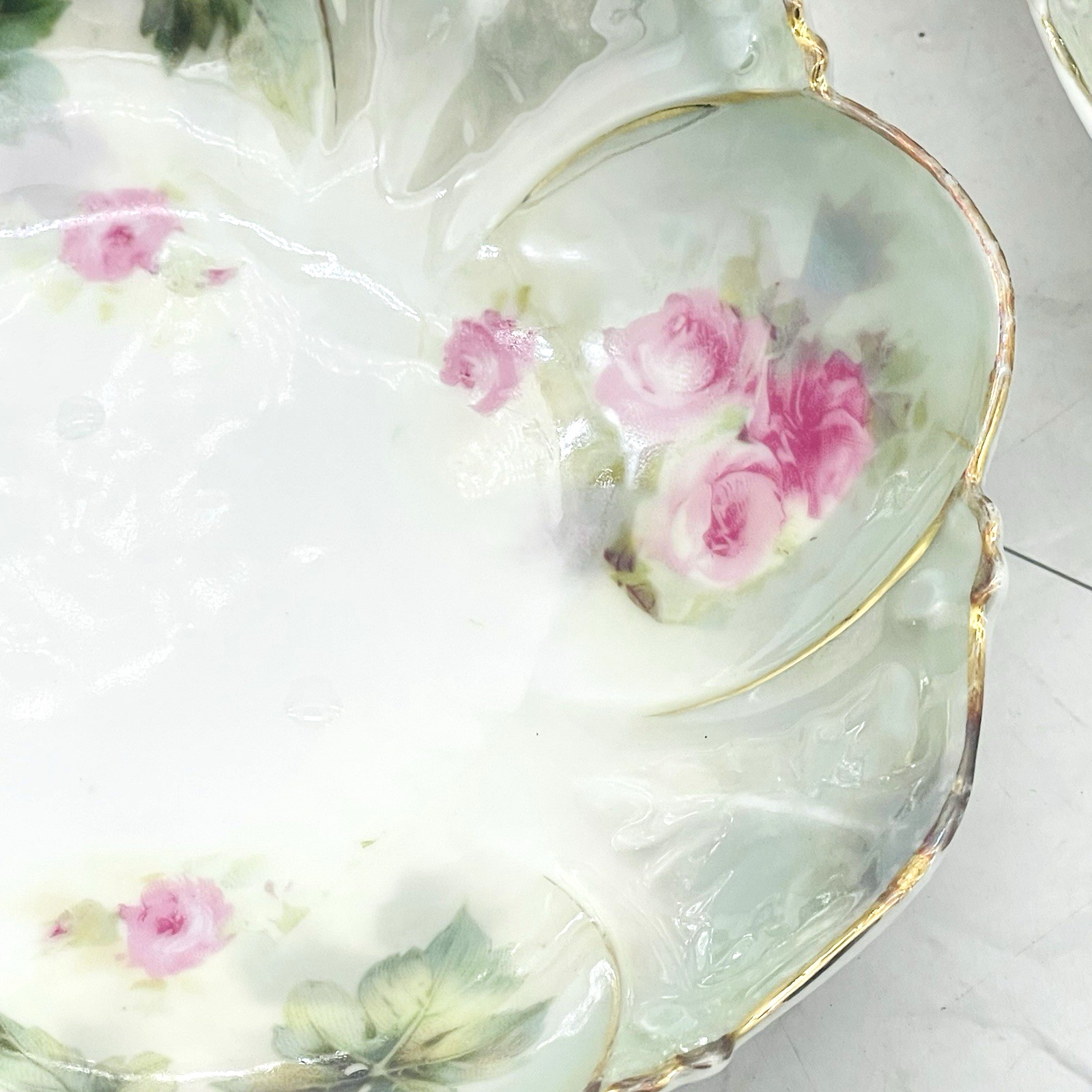 Lot of 6 Antique Signed R S Prussia Floral Berry Bowls Green Gold Rim Roses 5″