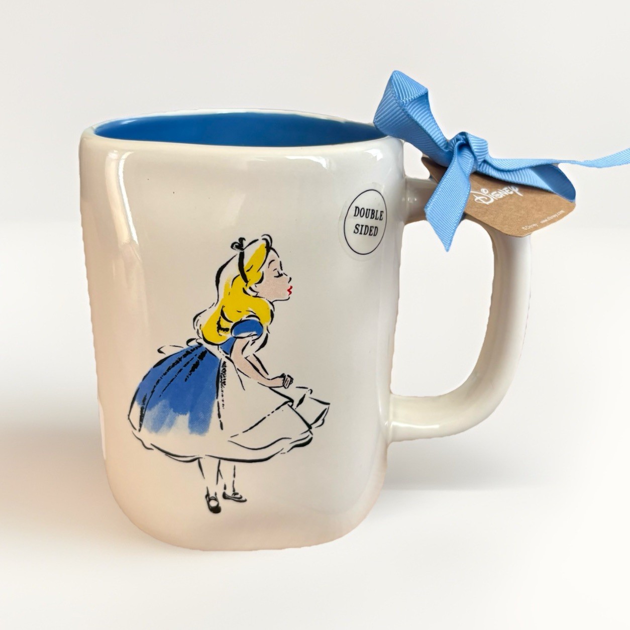 NWT RAE DUNN DISNEY ALICE IN WONDERLAND Double-Sided Ceramic Mug White/Blue Y2K