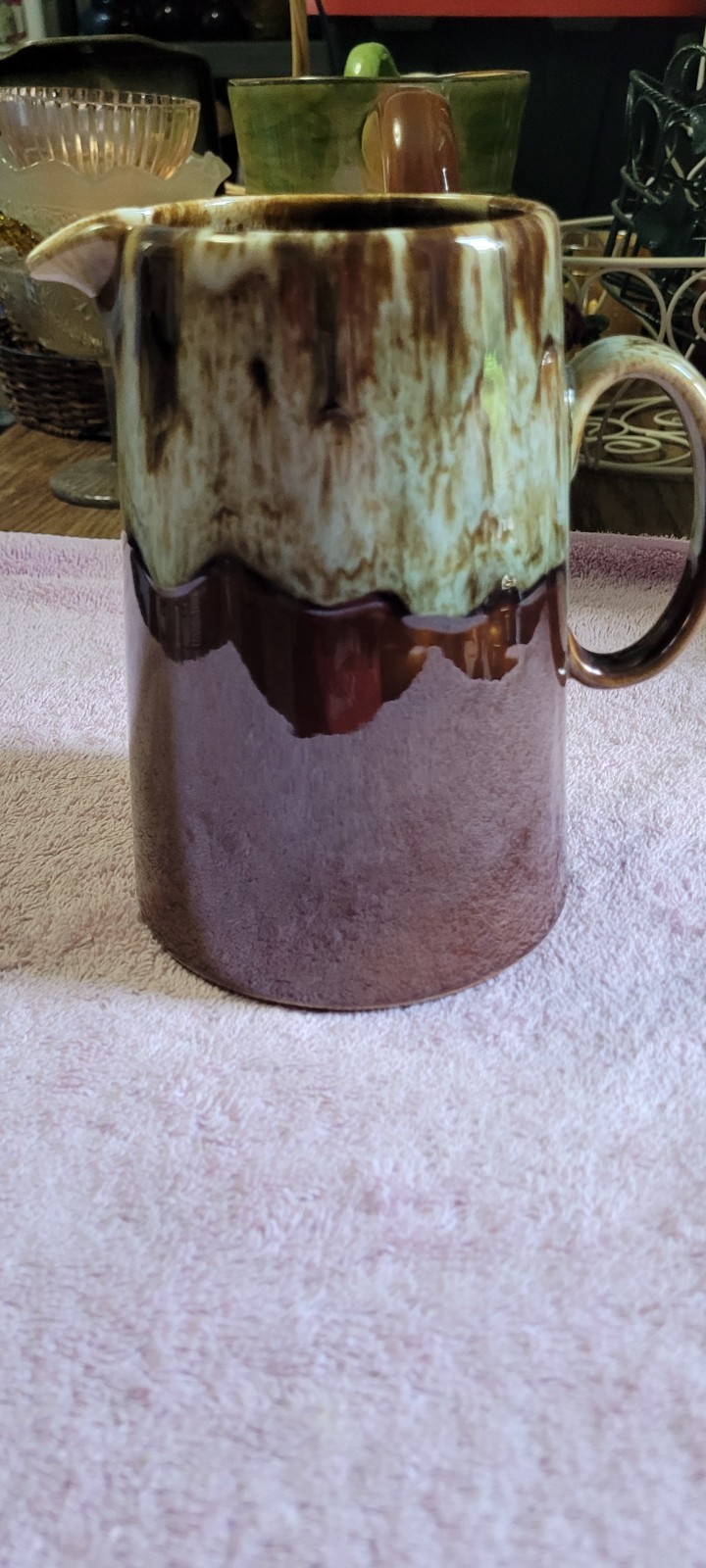 Vintage Brown Drip-Glaze Ceramic Pottery Picher 7″