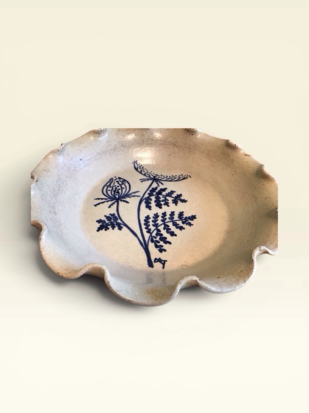 1988 Turn & Burn Pottery of Seagrove North Carolina Pie Dish Queen Anne’s Lace