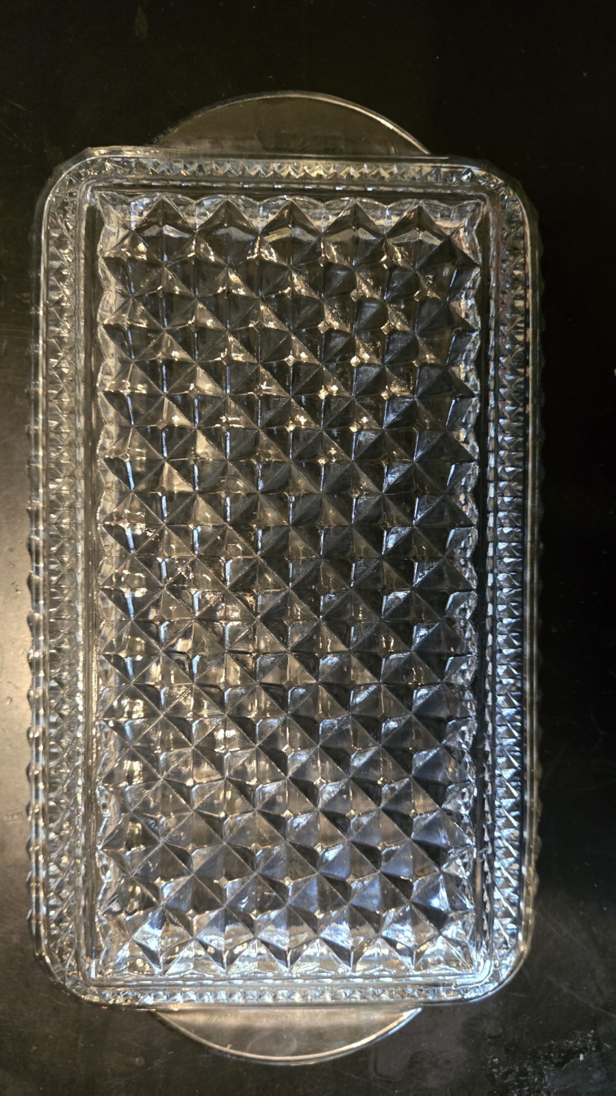 Anchor Hocking Wexford Glass Rectangle Handled Tray Diamond Pattern 9.75″ X ~5″