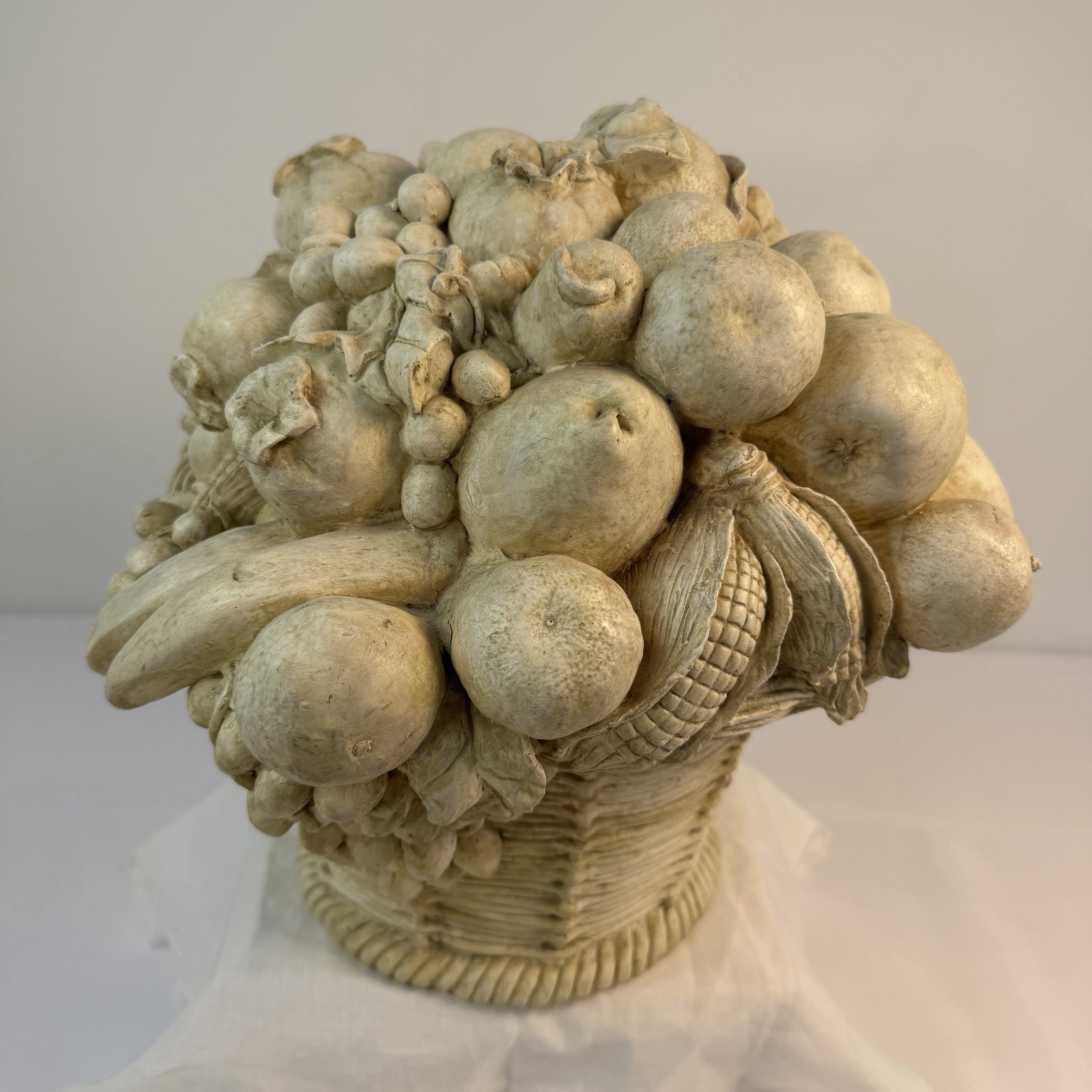 Large Resin Fruit & Flower Basket Centerpiece 12”H Off White Garden Boho Cottage