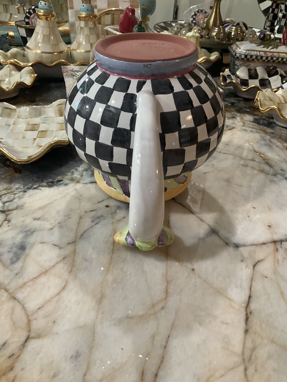 MacKenzie-Childs Piccadilly Chicken Ceramic Pitcher With Courtly Check