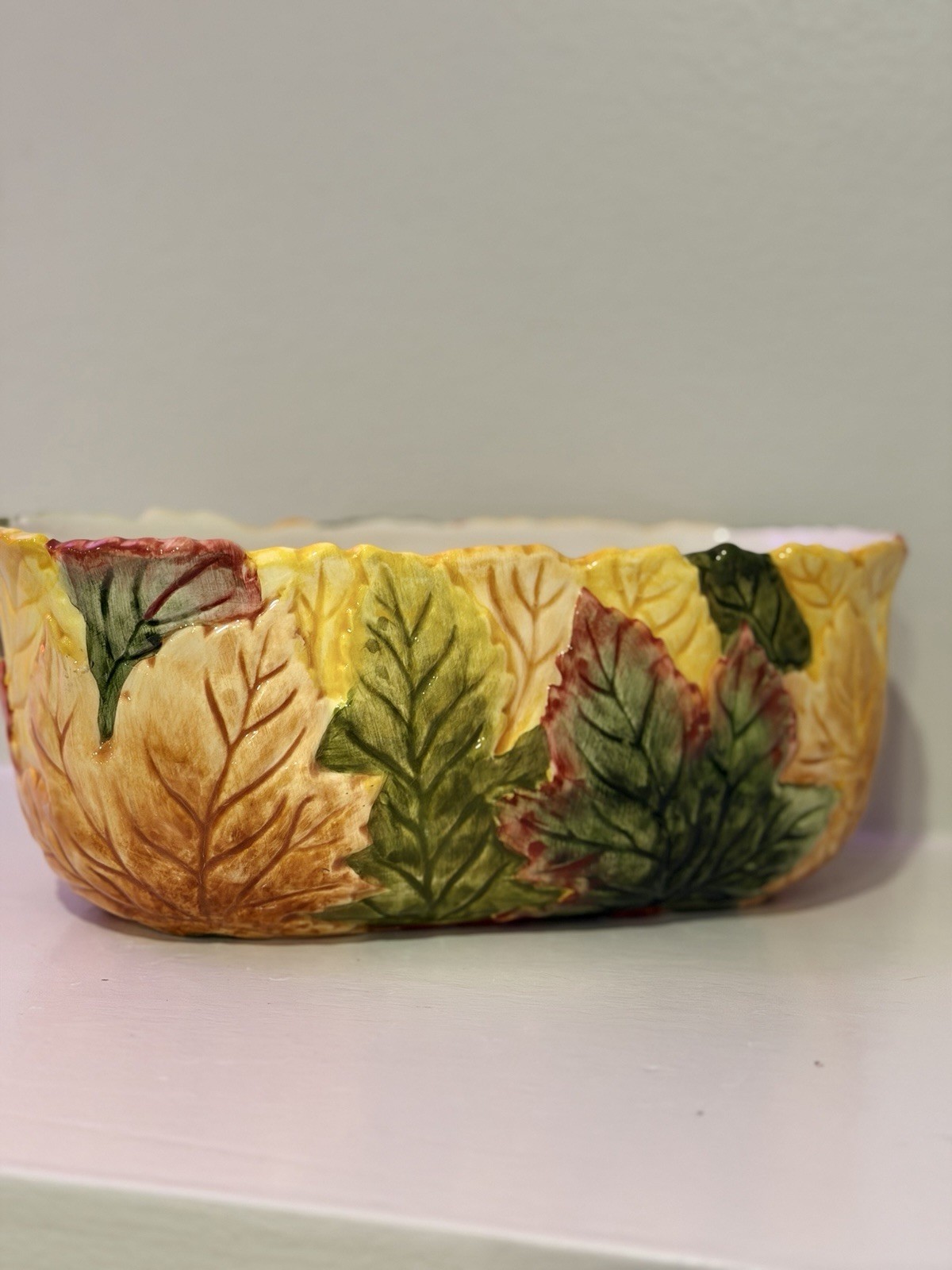 FTD Autumn Leaf Ceramic Planter Cachepot Centerpiece Bowl Fall Harvest Decor