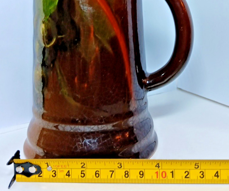 Beautiful Antique Weller Art Pottery Mug Hand Painted Grape Decoration 6.25 In