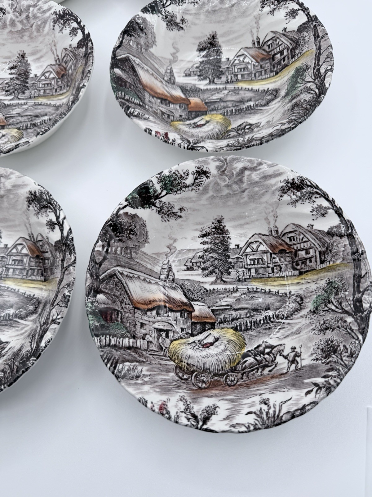 Staffordshire Ironstone Yorkshire Multicolor Coupe Cereal Bowls Set of 6 England