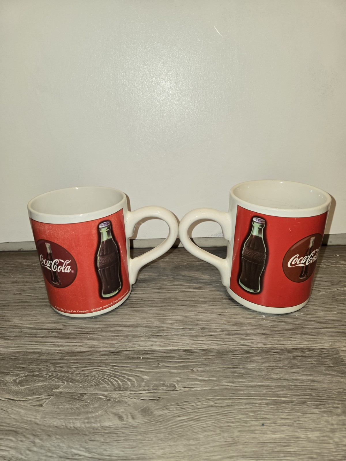 Vintage 1997-98 Ceramic Coca Cola Advertising Coffee Mugs- Glass Bottle-lot Of 2