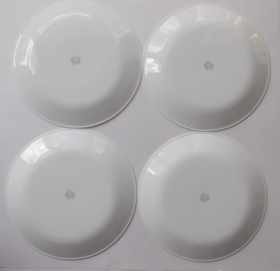 4 Corelle Secret Garden 10 1/4″ Dinner Plates by Corning Blue & Yellow Flowers