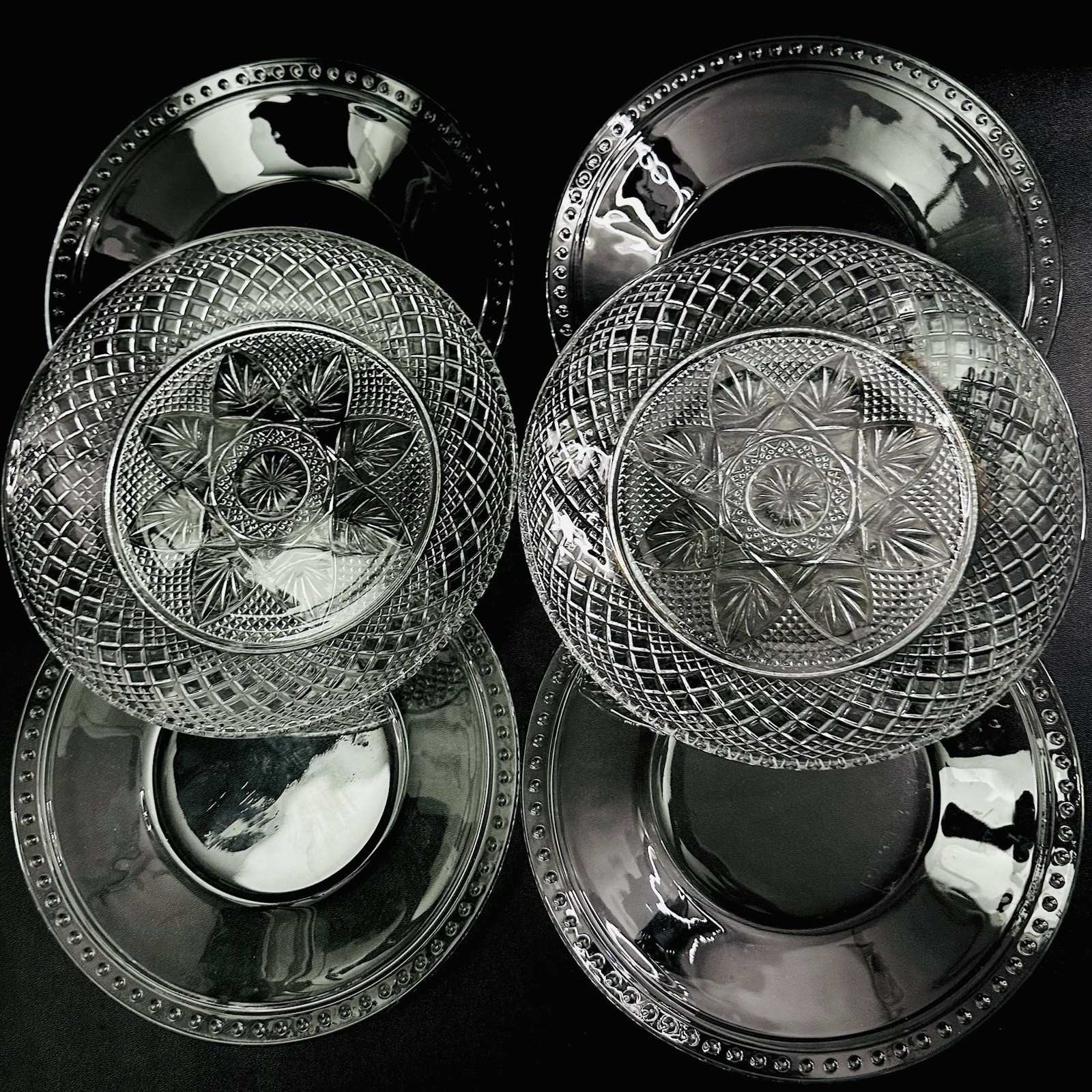 6 vtg Clear Glass Luncheon Plates Mismatched Mixed Salad Dessert Plate set 8″