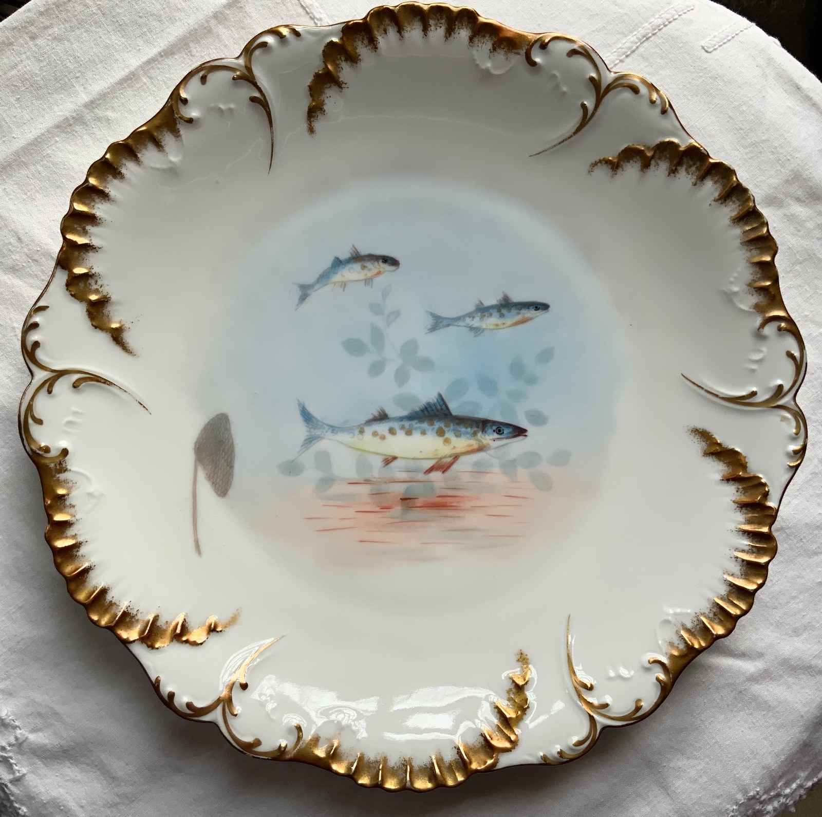 LAVIOLETTE ELITE LIMOGES FISH PLATTER & PLATE SET C.1896-1905 HIGGINS & SEITER