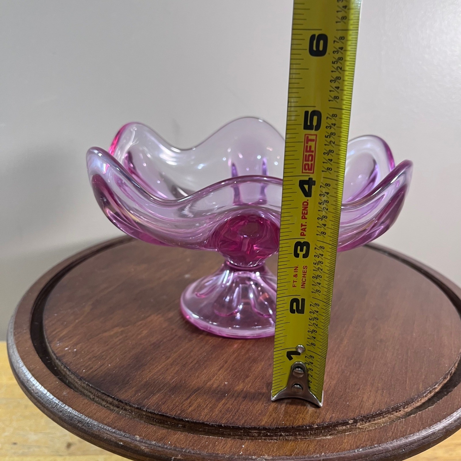 Vtg Viking Glass Epic Teaberry Pink 6 Petal Crimped Compote Candy Dish MCM 7″