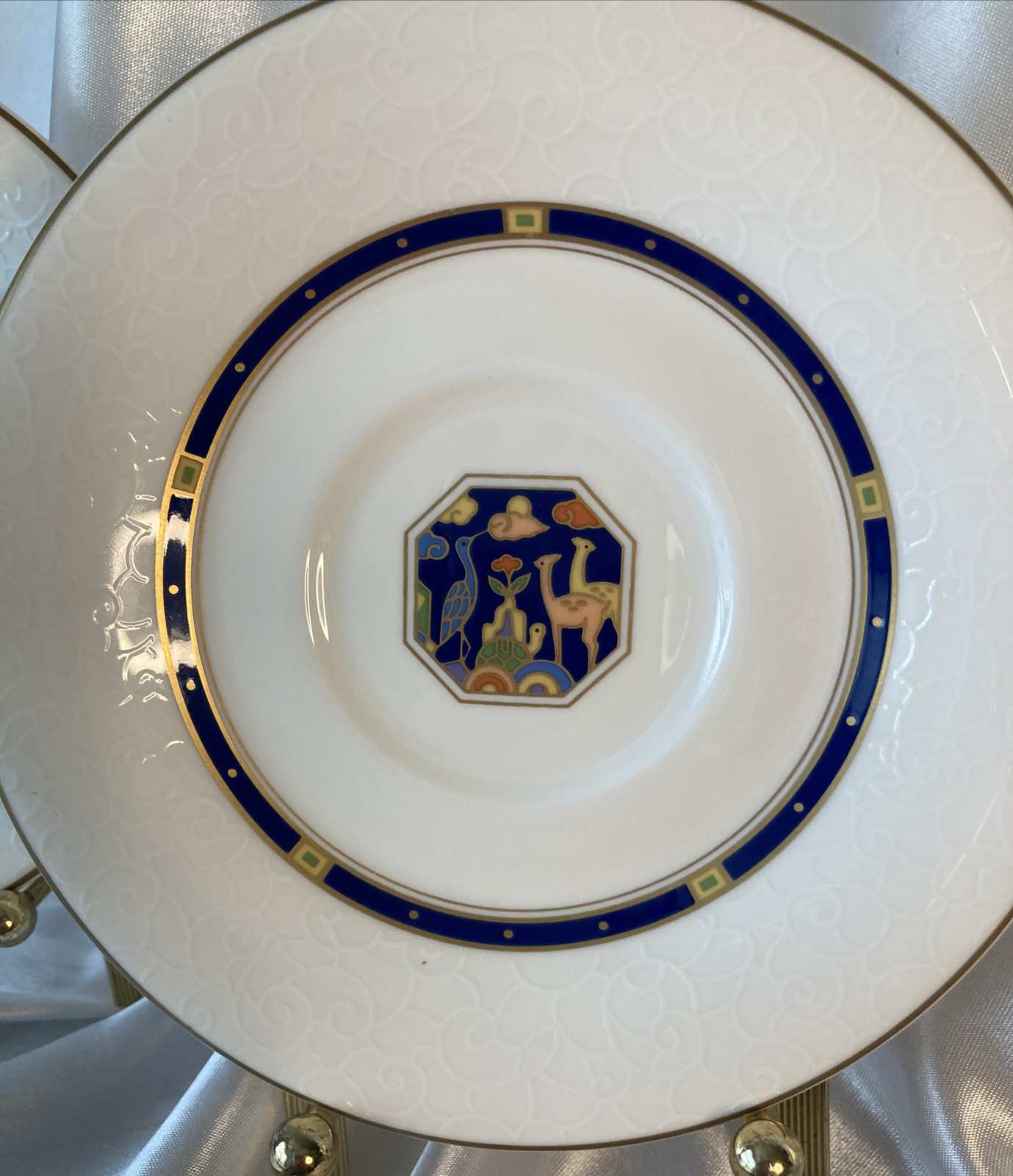 Hankook Fine Bone China Pair Of Saucers, Multicolor Animal Scene