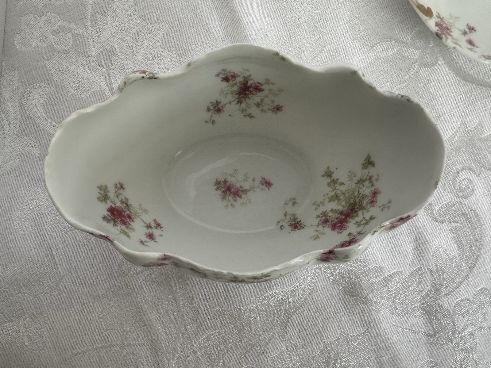 2pc Charles Field Haviland Limoges Embossed Sauce/Gravy Boat Pink Floral Sprays