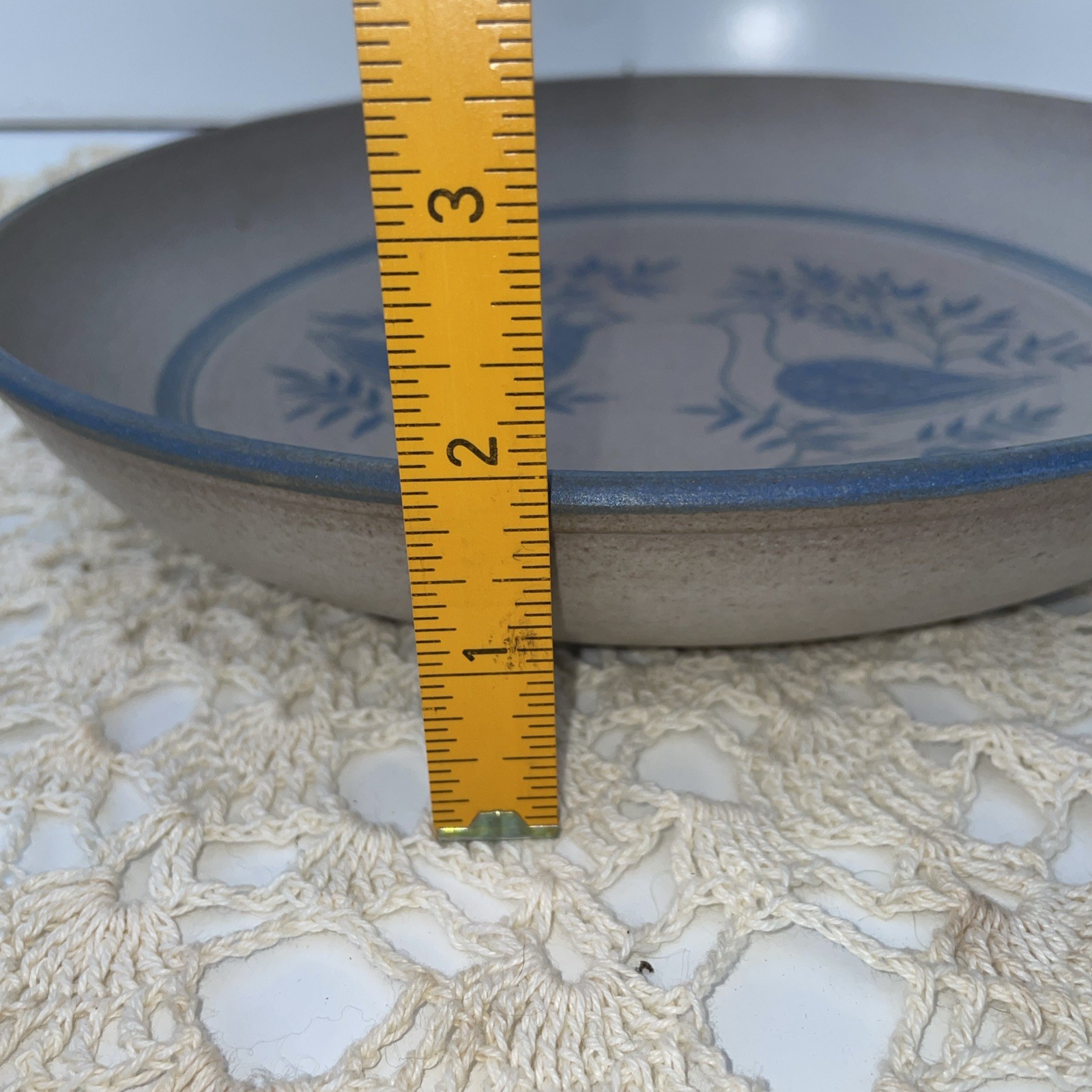 Vtg Two Blue Quail Pottery Pie Plate Hand Made Stoneware Excellent Granny core