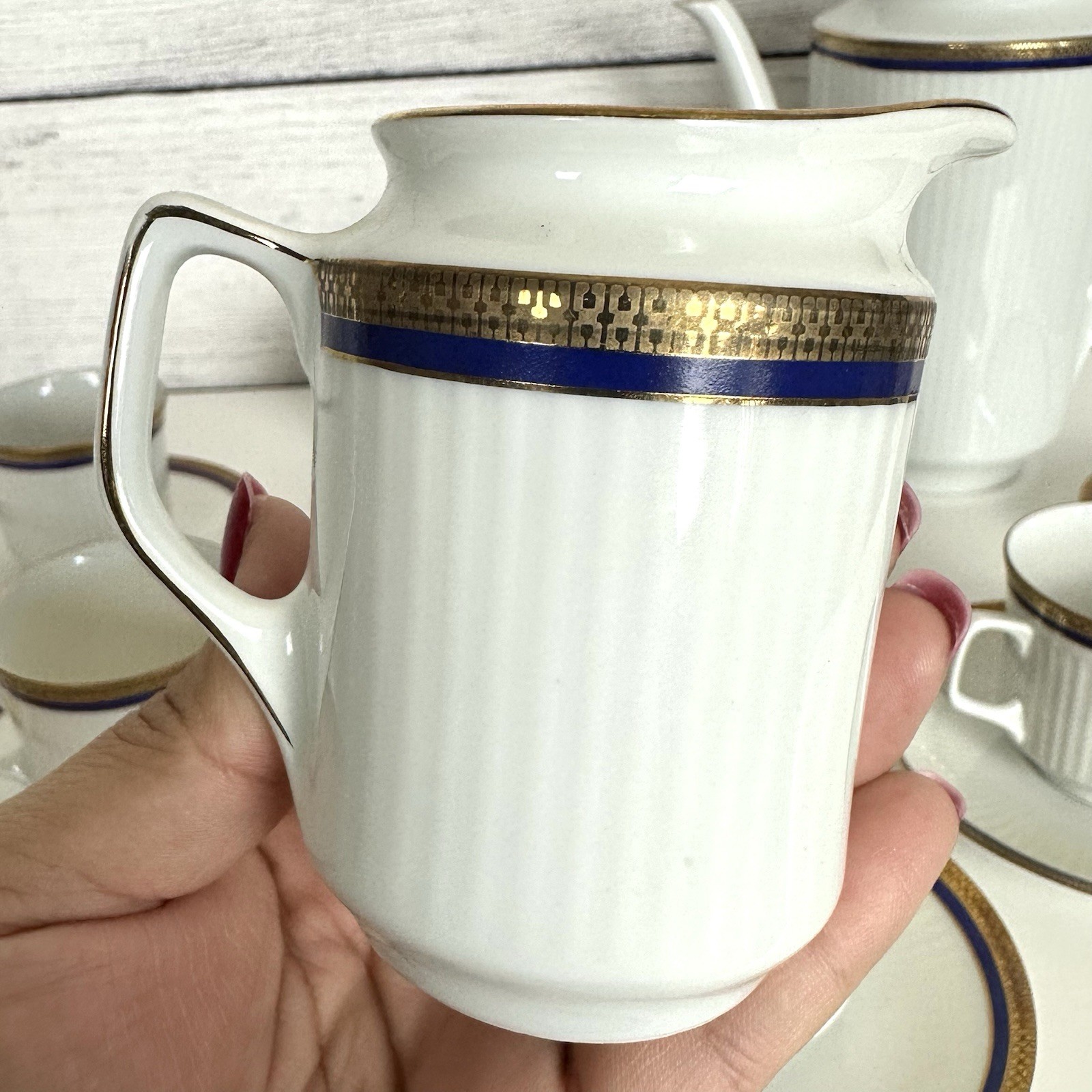 VTG Bareuther Bavaria Germany 100th Anniv. Coffee Set White Cobalt Gold 14 Piece