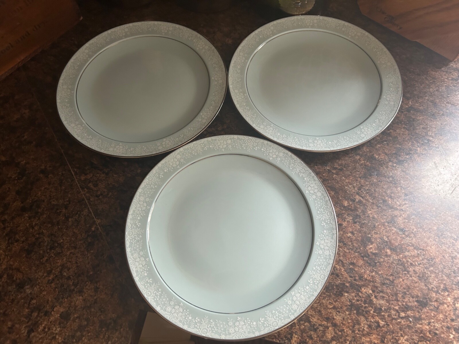 Noritake Fidelity Blue with White Flowers Platinum Trim 10 1/4” Dinner Plate X3