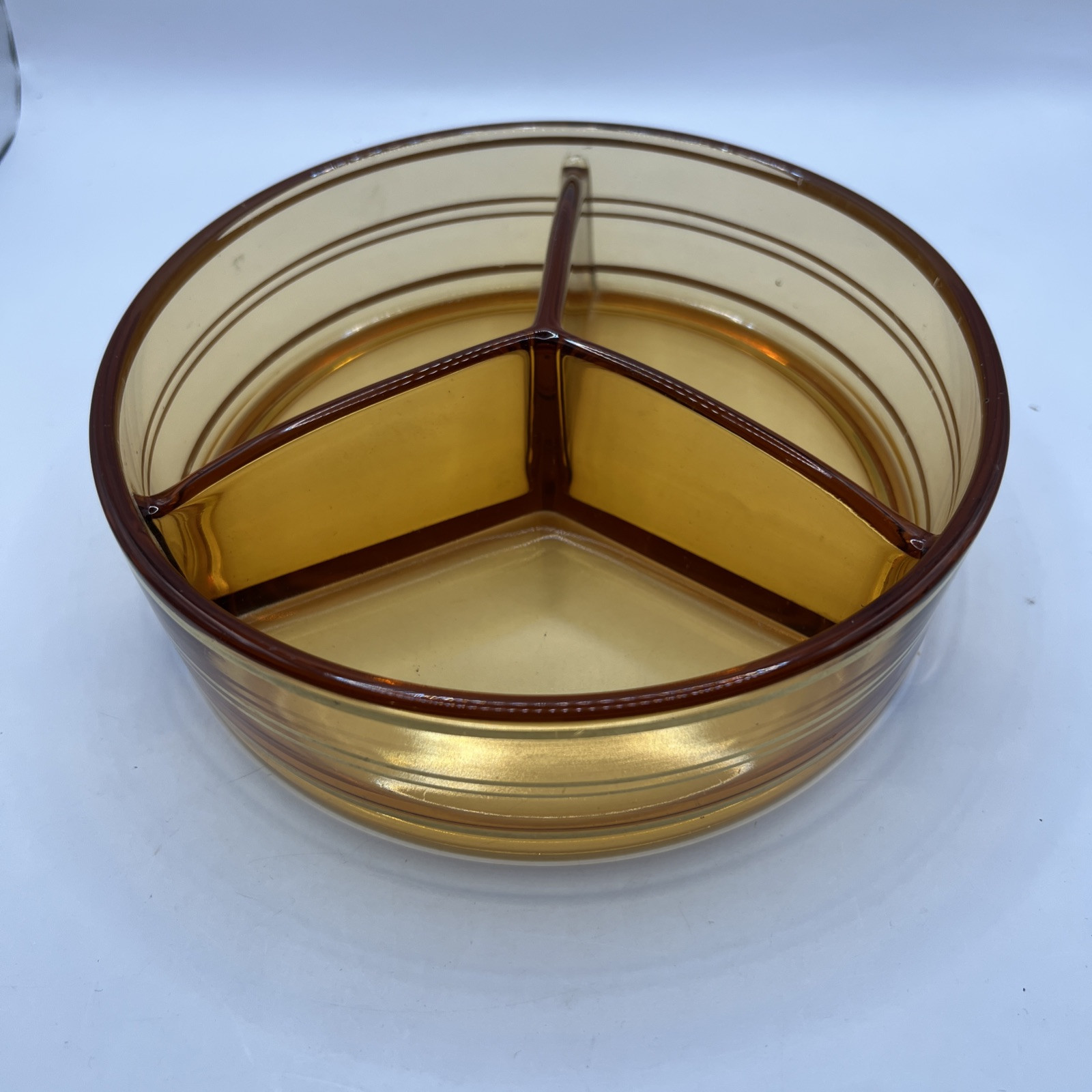 FOSTORIA Amber Gold Color Gilted 3 Part Covered Candy Dish Nuts Lid Antique