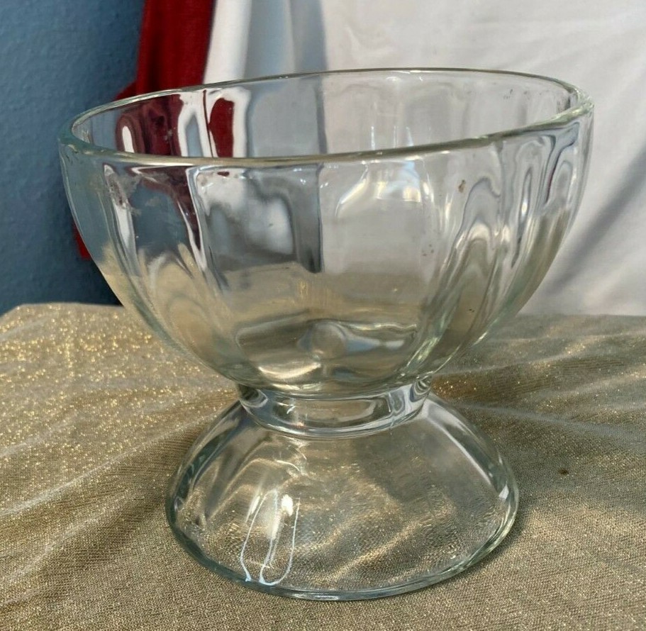 VTG LIBBY CLEAR GLASS COMPOTE PEDESTAL BOWL/CANDY DISH/MINI VASE-4.25″-EX COND