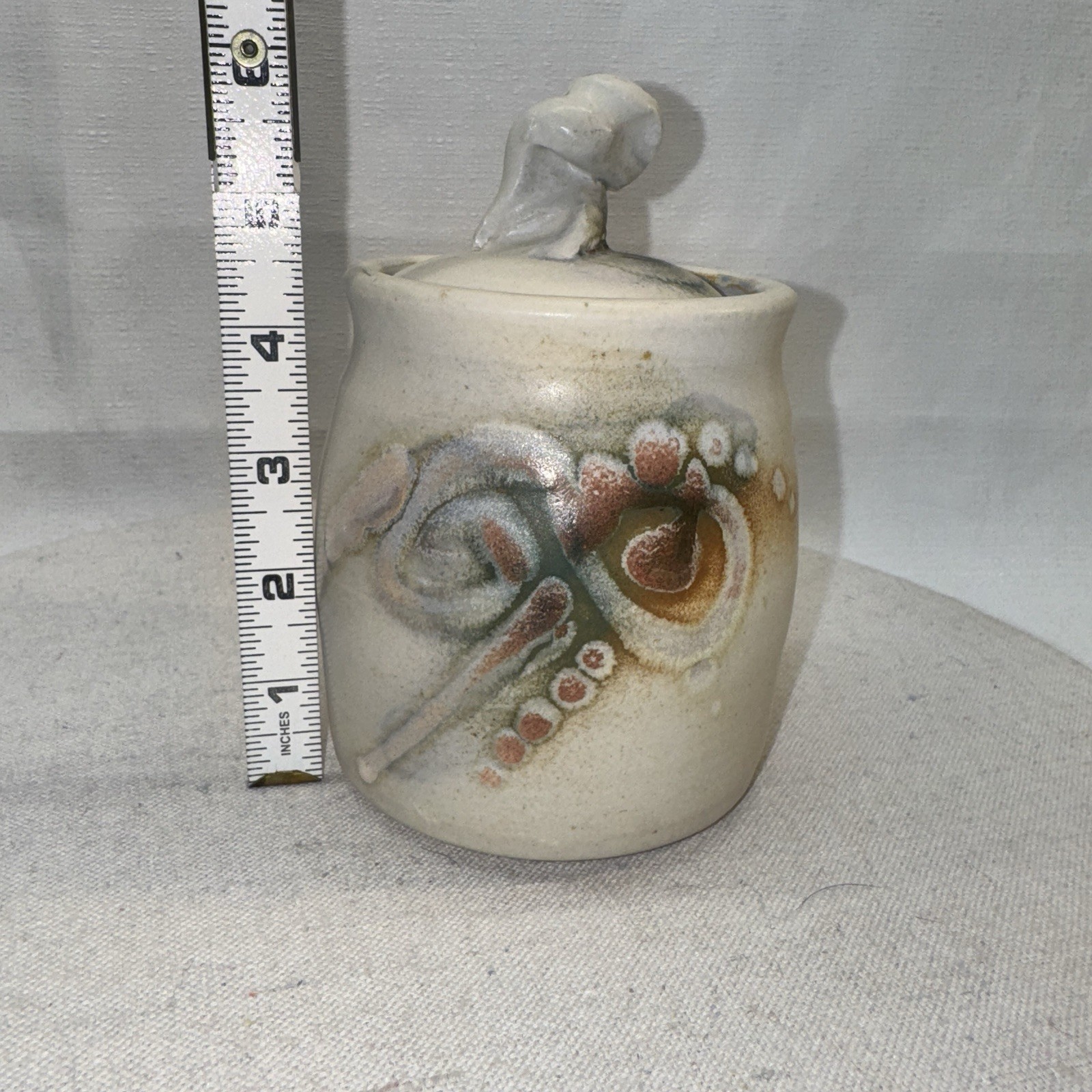 Signed Studio Pottery Lidded Jar Home Decor Cream Earthy Abstract Organic Art