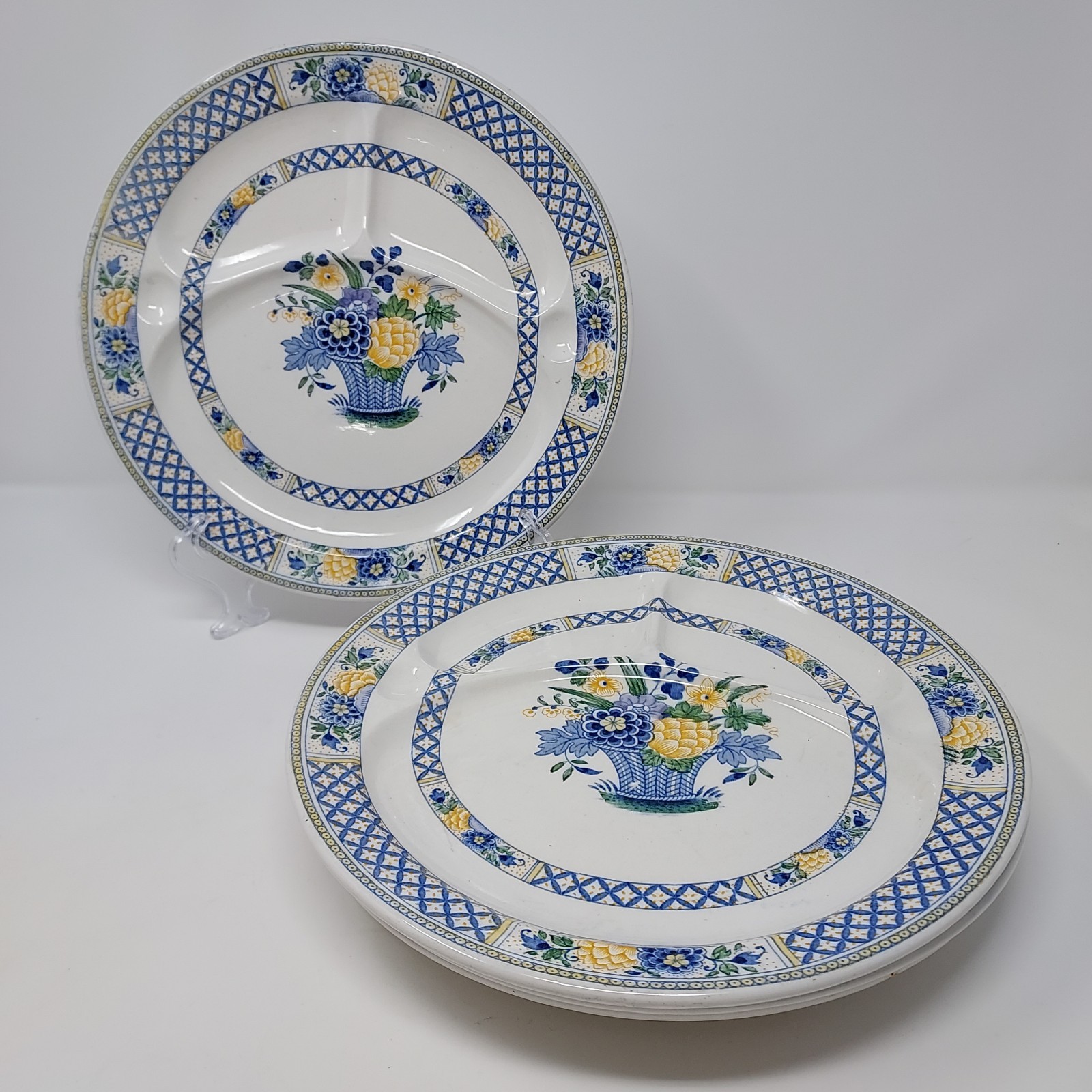 Booths England Set 4 Antique Divided Dinner Plate Porcelain Nankin Pattern 10.5″