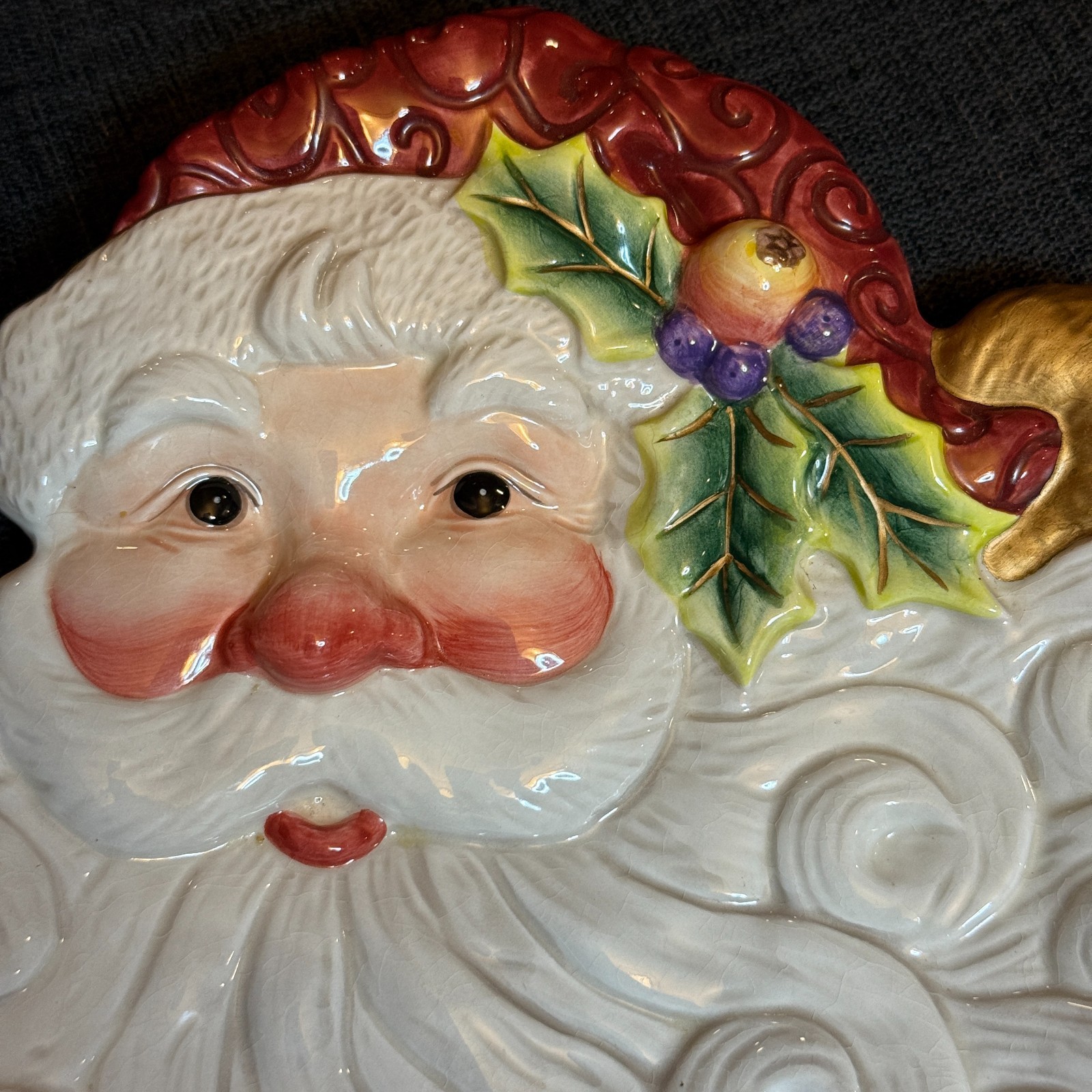 Fitz & Floyd Essentials Santa Claus Ceramic Canape Cookie Plate Christmas Hang