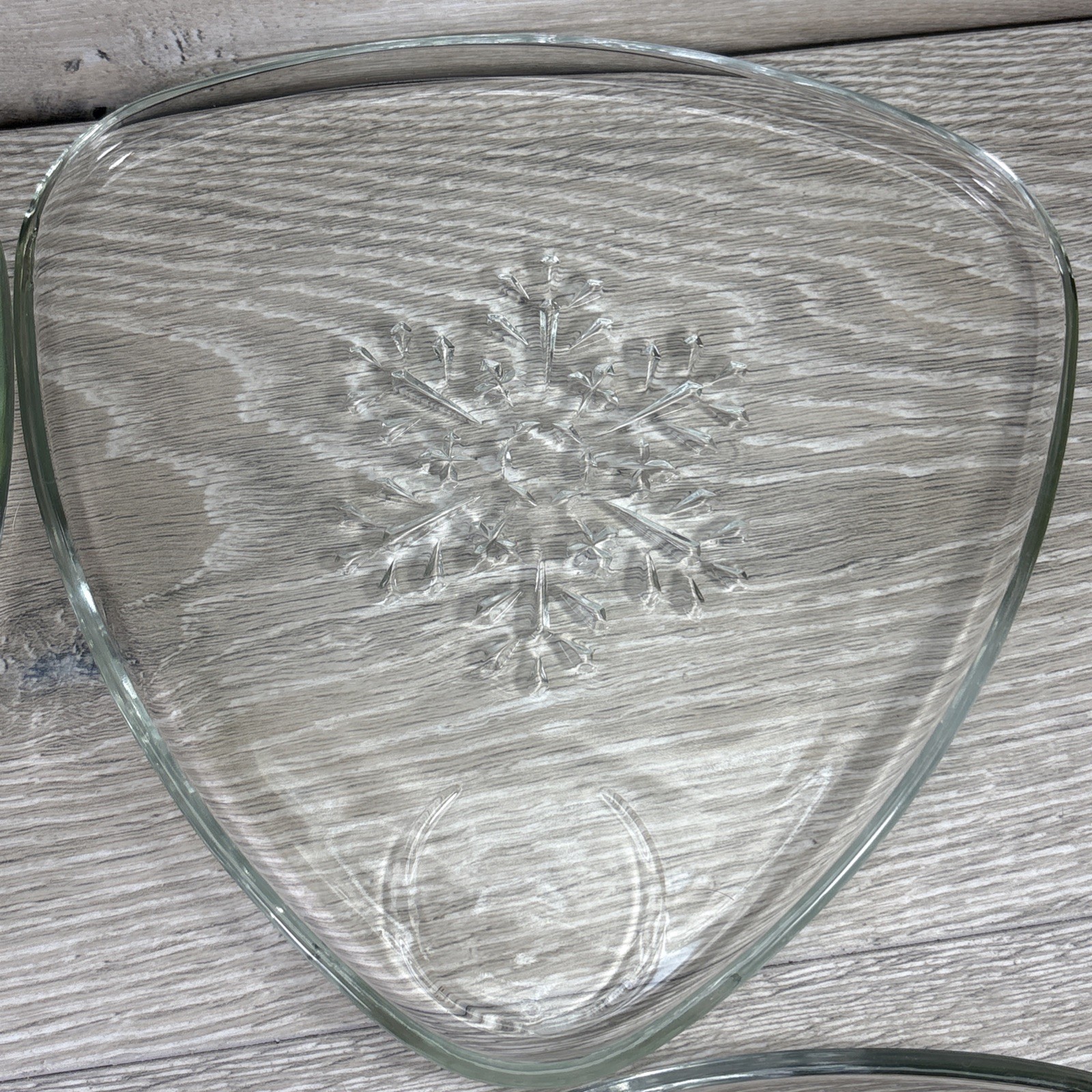 Vintage Indiana Glass 4 Diff. Snowflake Triangle Snack Plates W/Cups set 8.75”